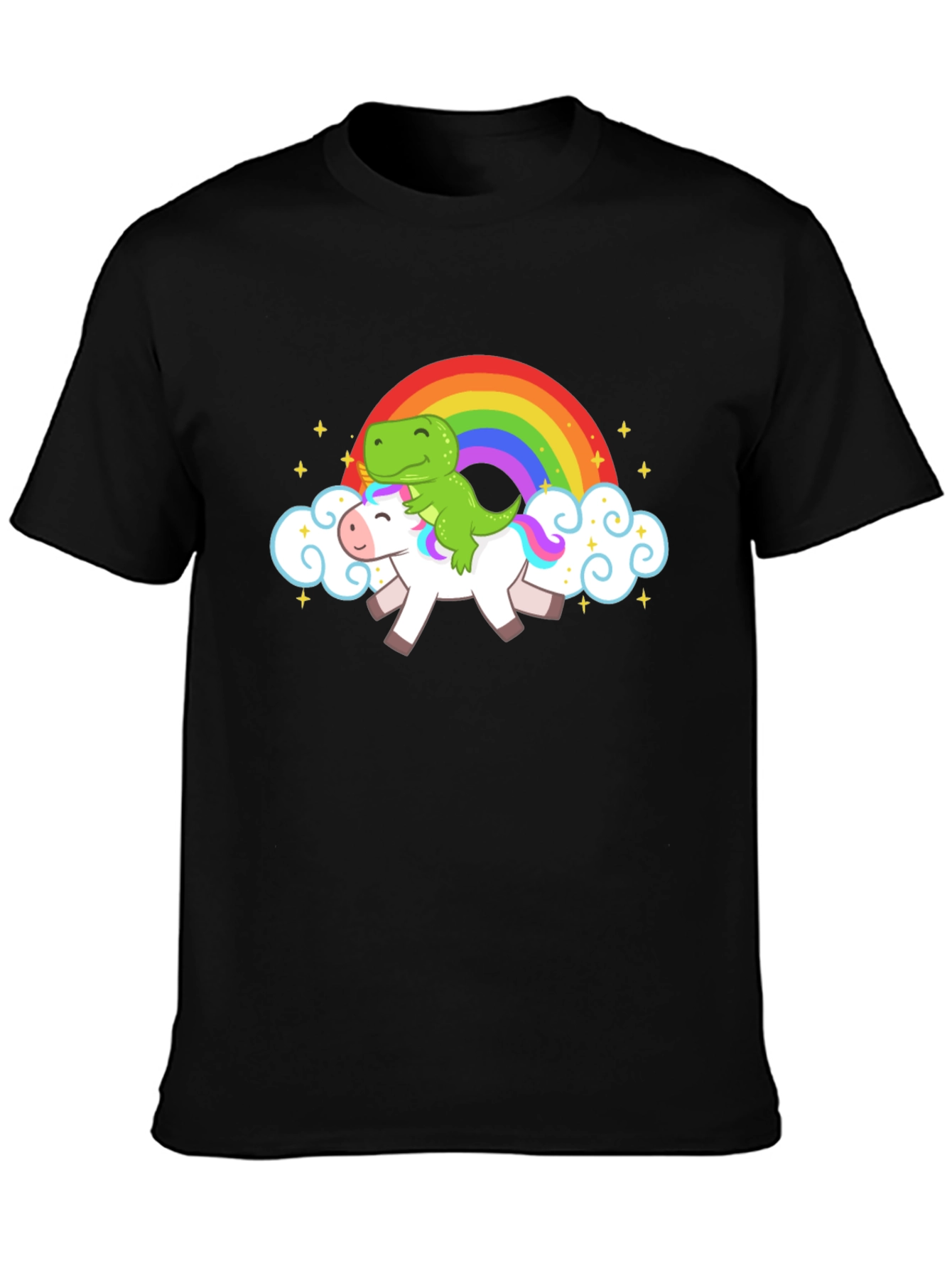 Black Dinosaur Unicorn Rainbow T-Shirt view 3
