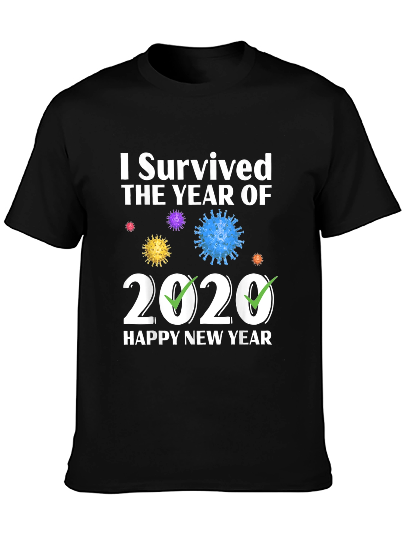 Black I Survived 2020 Happy New Year T-Shirt view 3