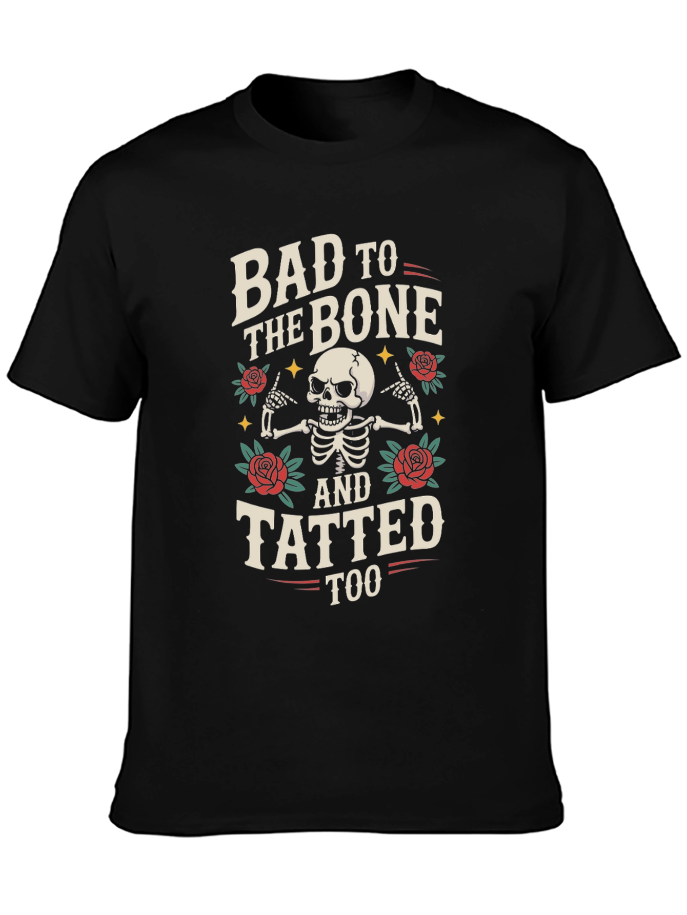 Black Bad to the Bone Tattooed Graphic T-Shirt view 3