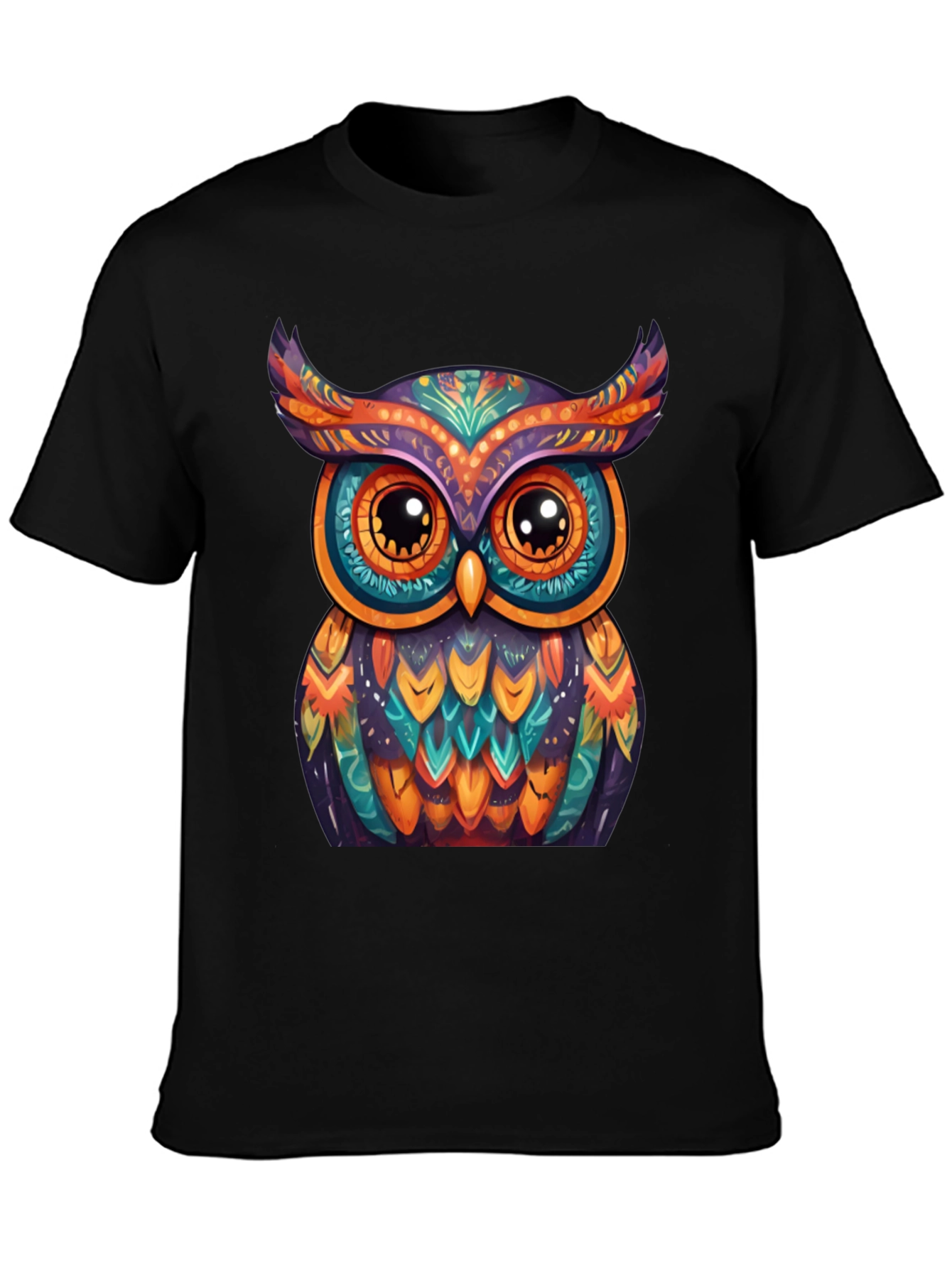 Black Colorful Owl Graphic Tee - Unique Artistic Design view 3