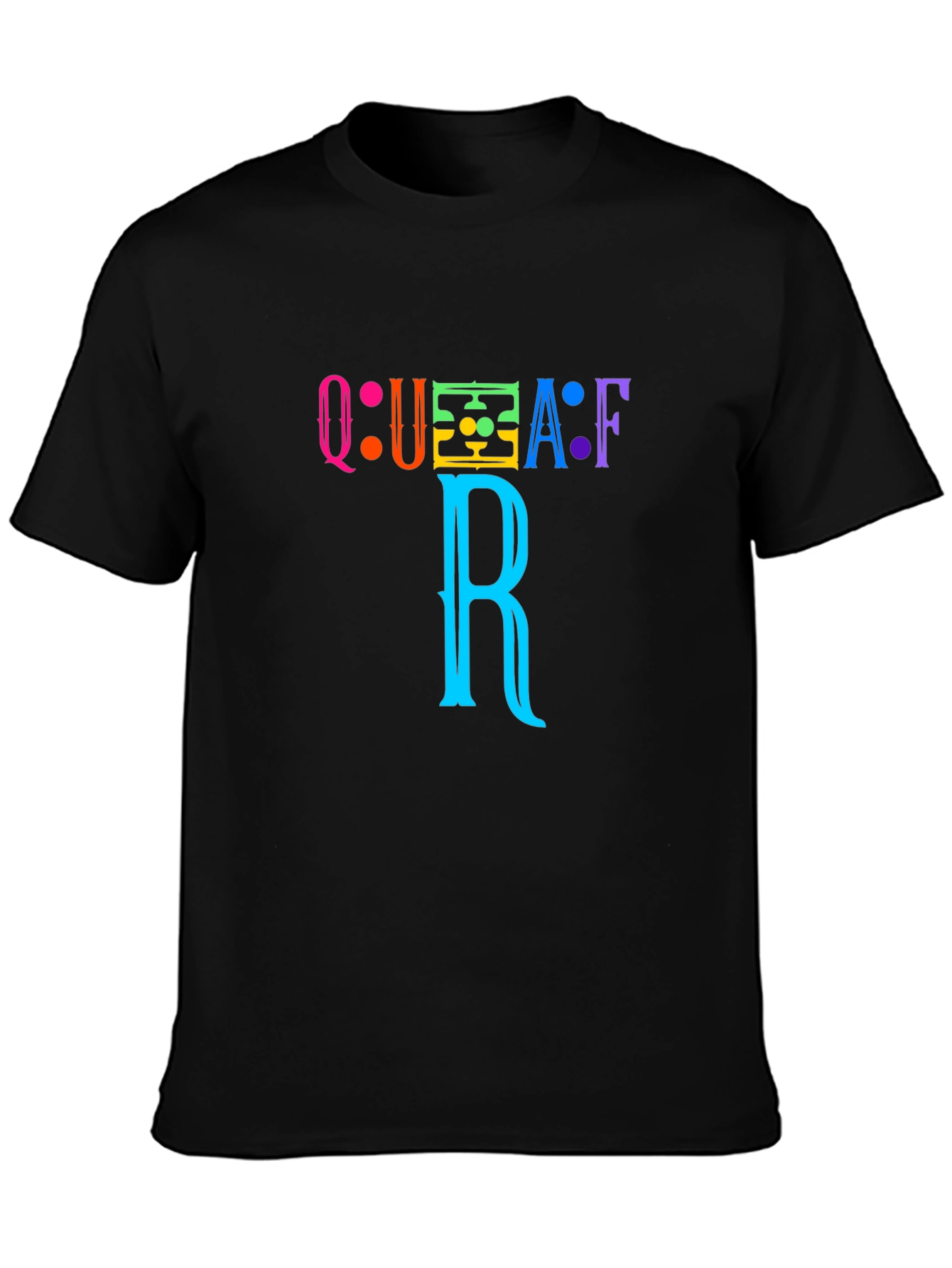 Black Colorful QUAFAF R Graphic Black T-Shirt view 3