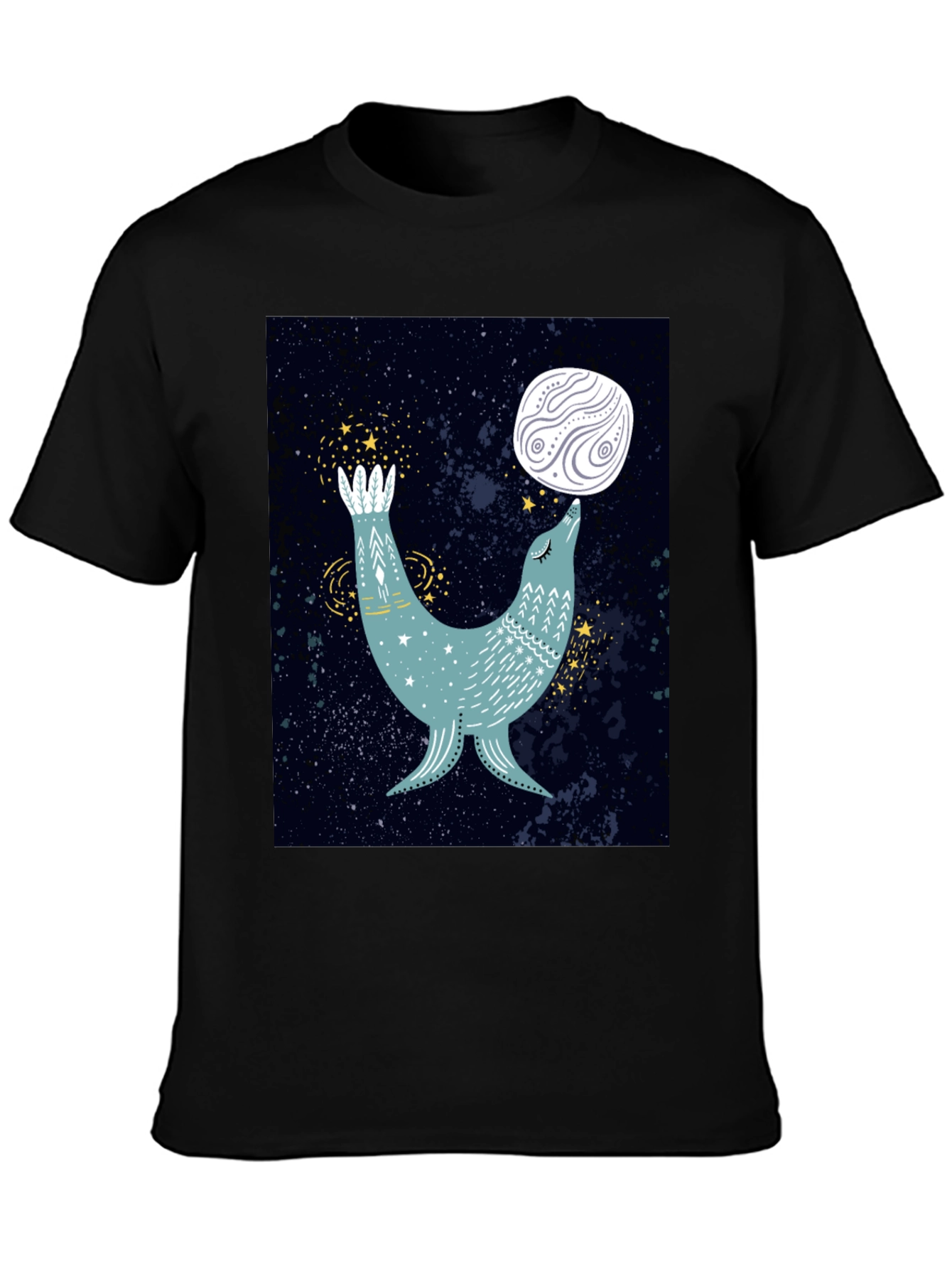 Black Cosmic Seal T-Shirt - Celestial Animal Design view 3