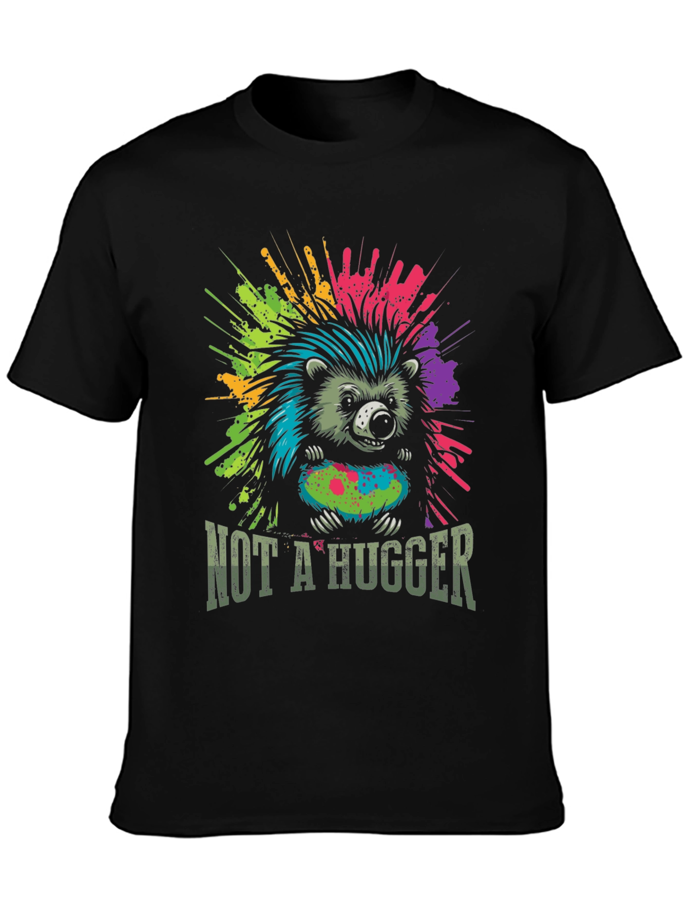 Black Not A Hugger Hedgehog Graphic Tee view 3
