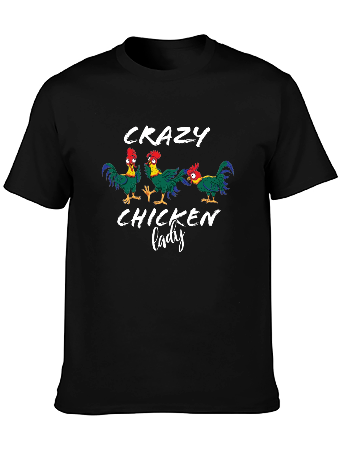 Black Crazy Chicken Lady T-Shirt - Novelty Graphic Tee view 3