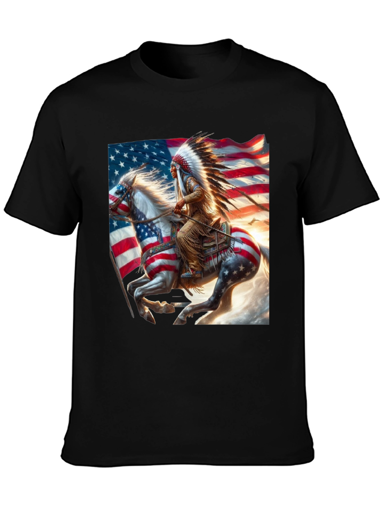 Black Native American Flag T-Shirt view 3