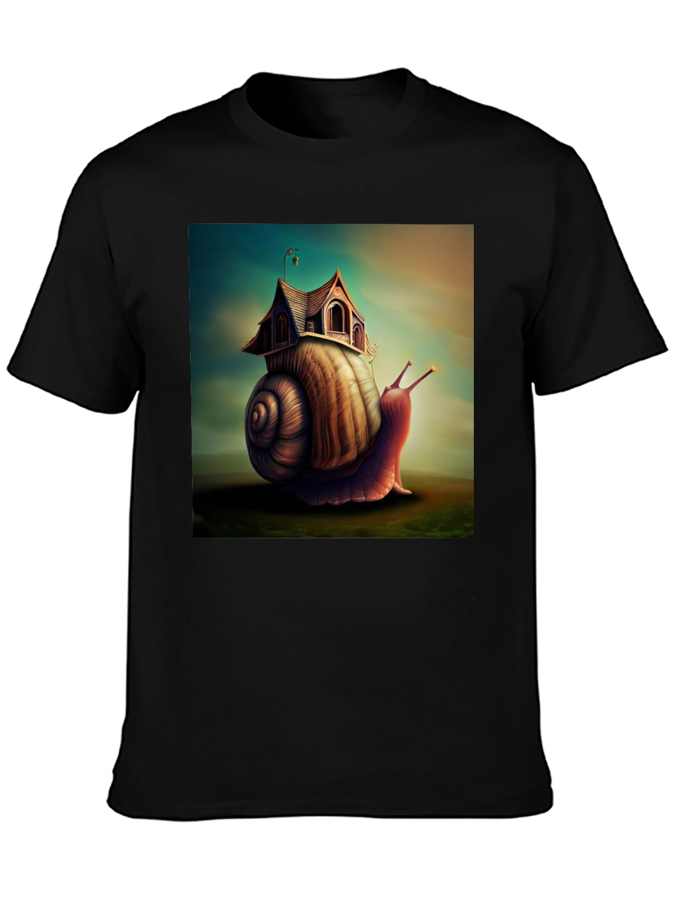 Black Whimsical Snail House Tee view 3