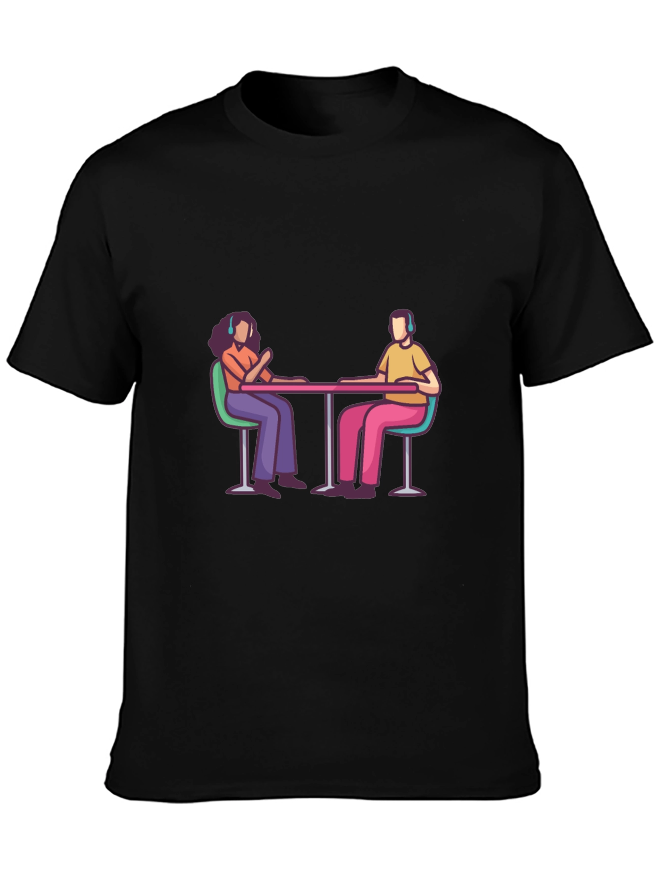 Black Stylish Black Tee with People at Table Graphic view 3