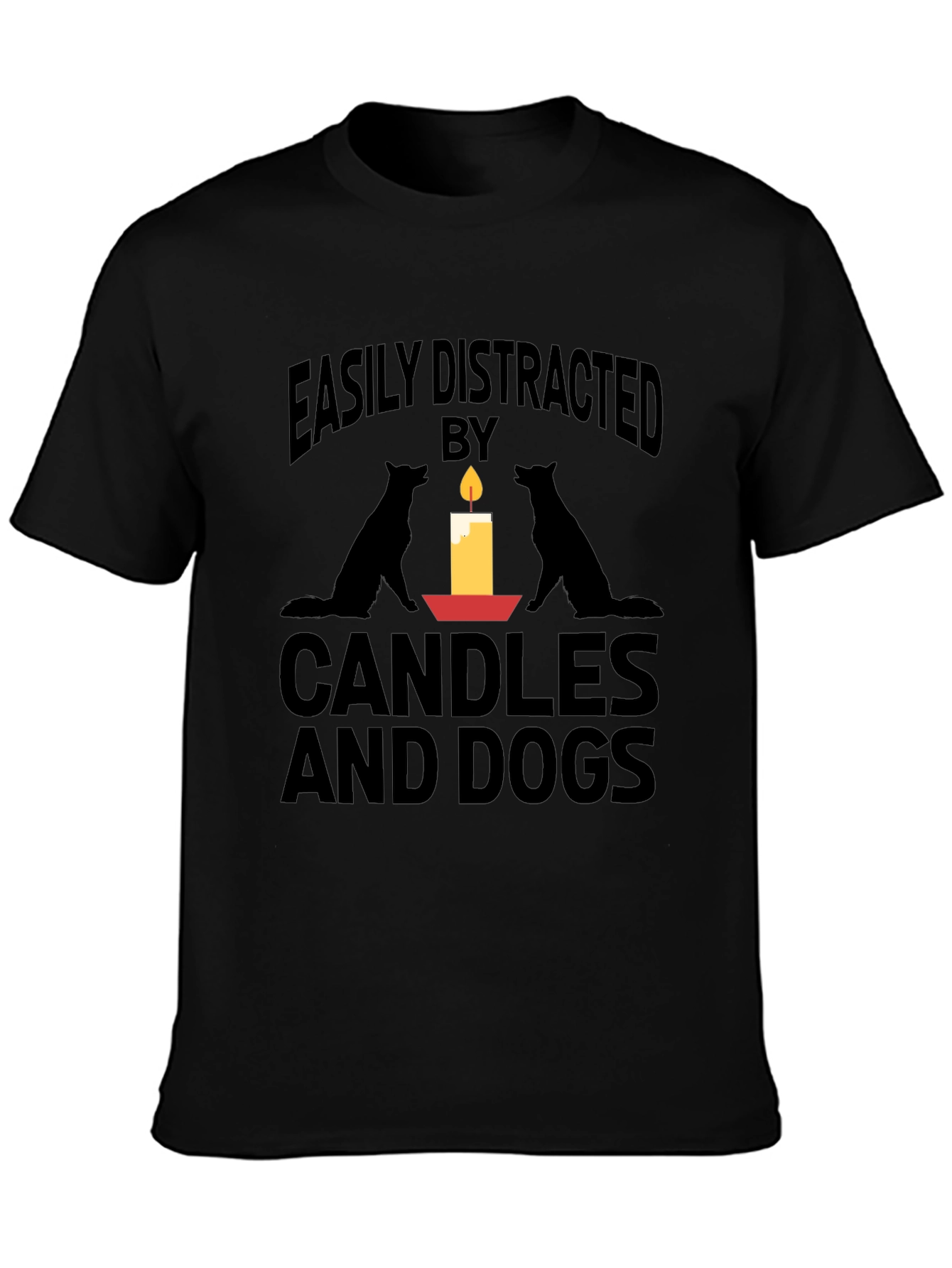 Black Easily Distracted By Candles And Dogs T-Shirt view 3