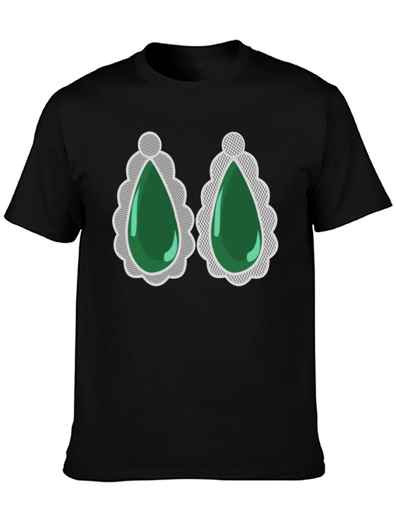 Black Emerald Gemstone Drop Earrings Graphic Tee view 3