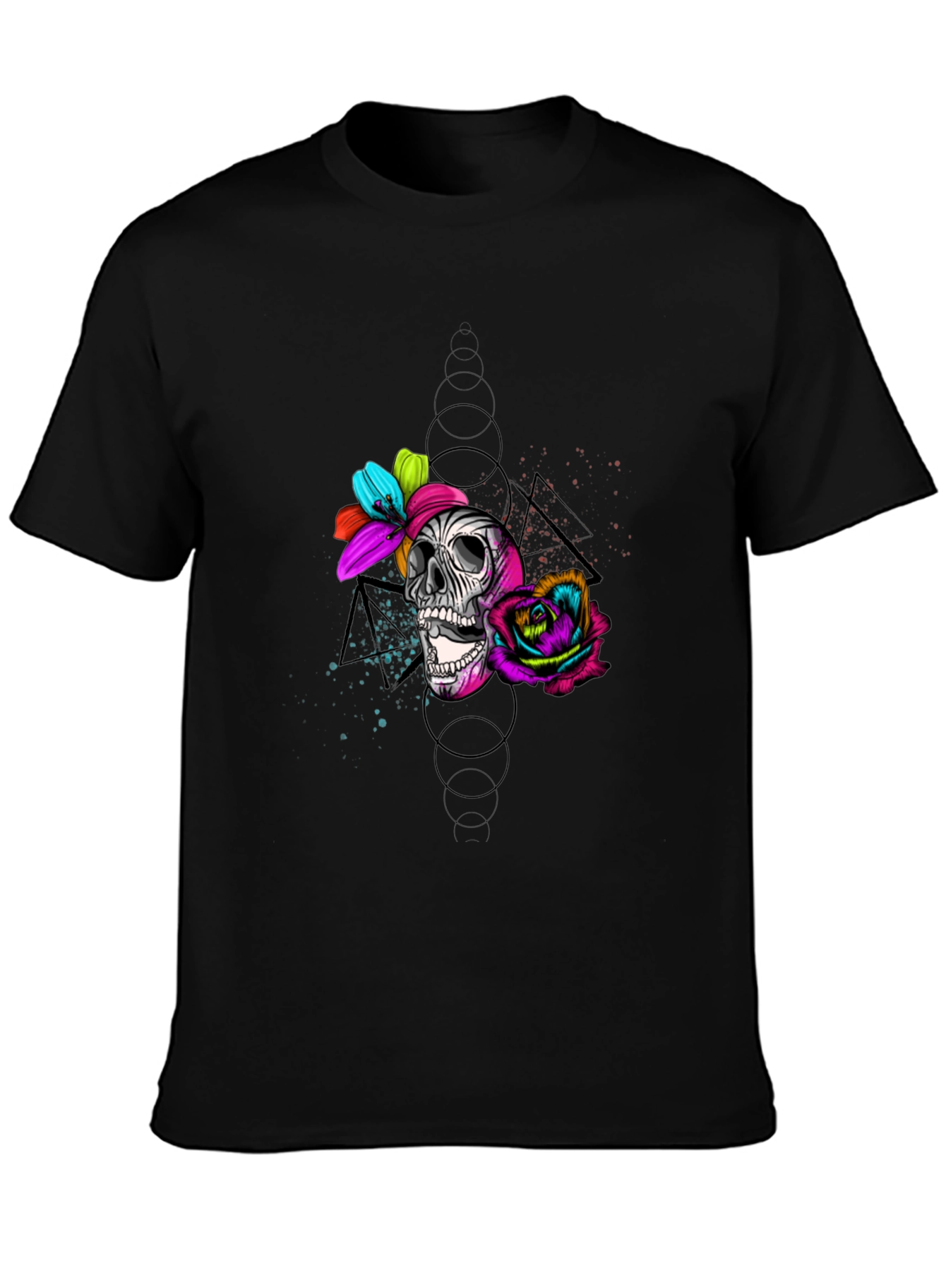 Black Skull & Roses Graphic Tee - Edgy Style view 3