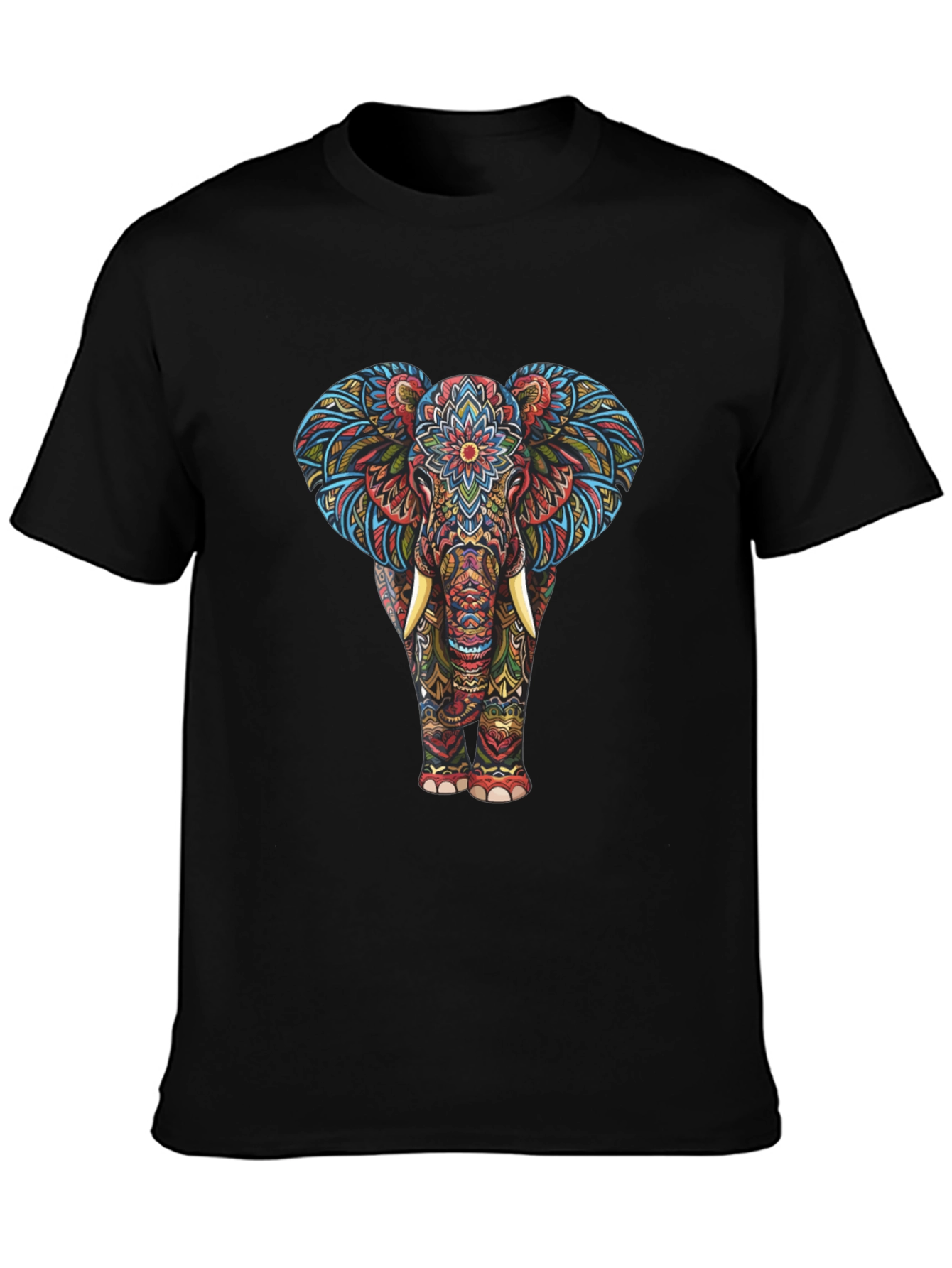 Black Elephant Mandala Graphic Tee - Black view 3