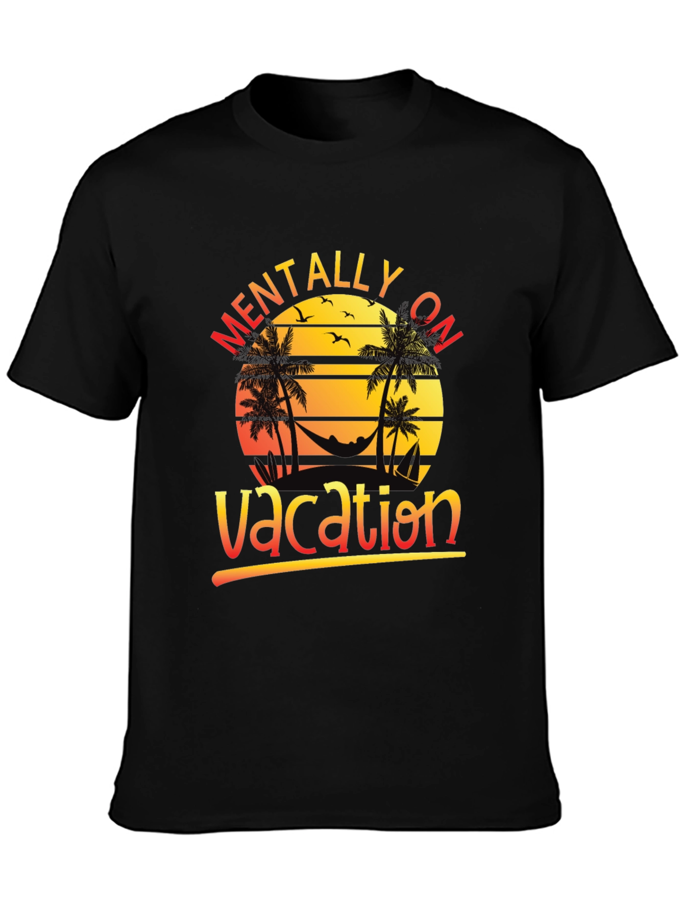 Black Mentally On Vacation Black T-Shirt view 3