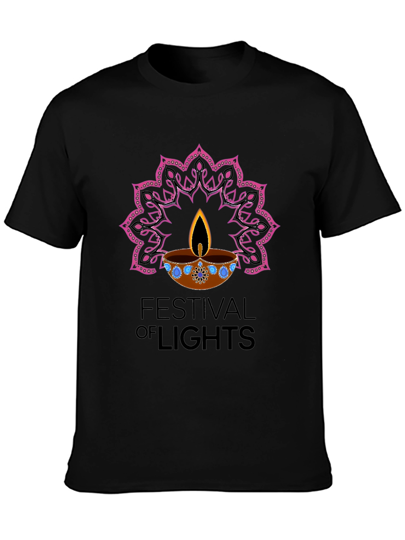 Black Festival of Lights Graphic T-Shirt view 3