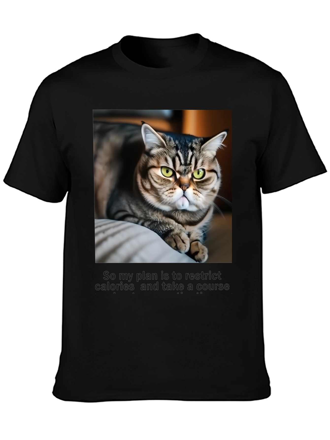 Black Funny Cat Graphic T-Shirt - Unisex Black Tee view 3