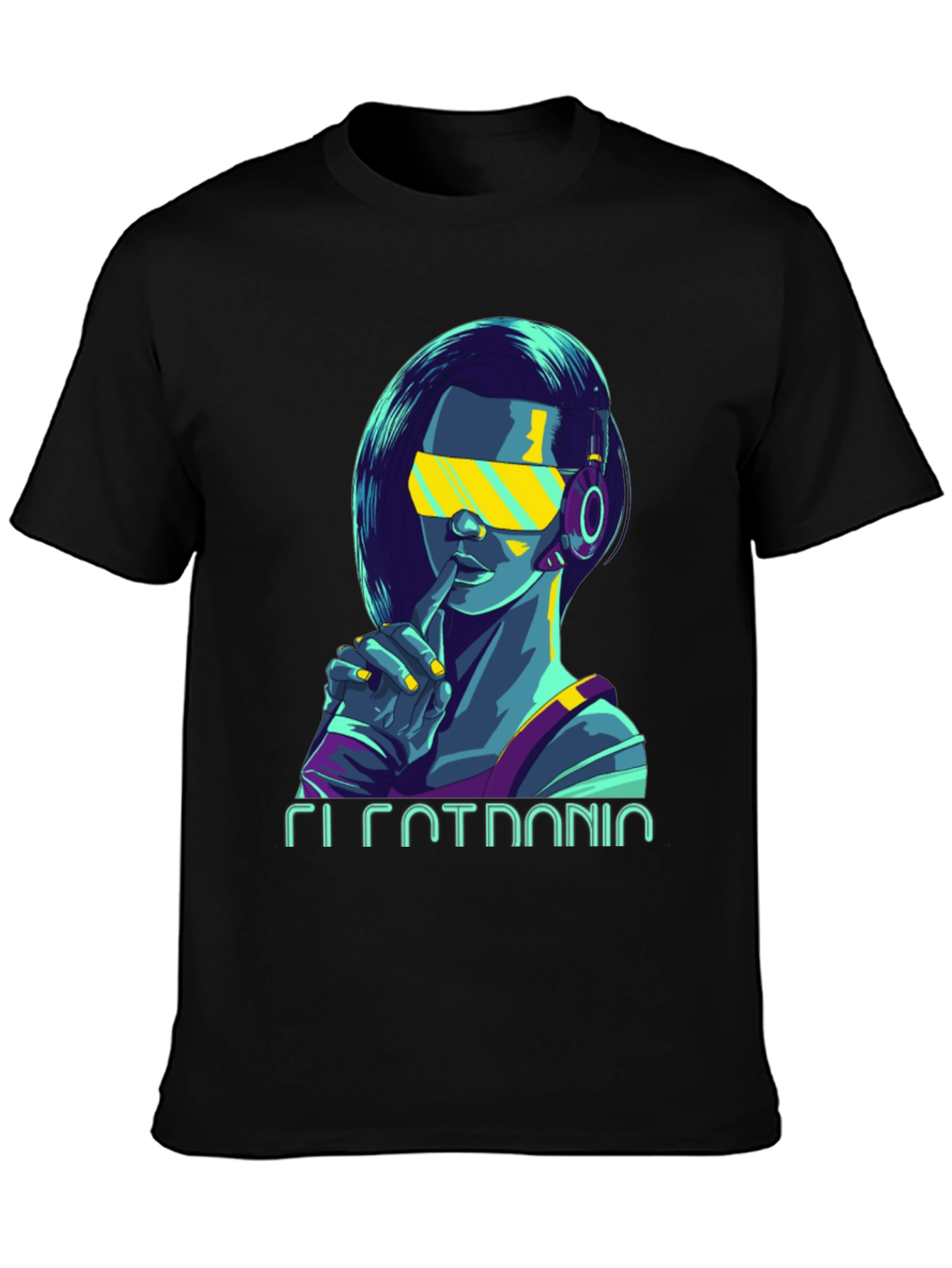 Black Cyberpunk Girl Graphic Tee - Stylish Black Cotton T-Shirt view 3