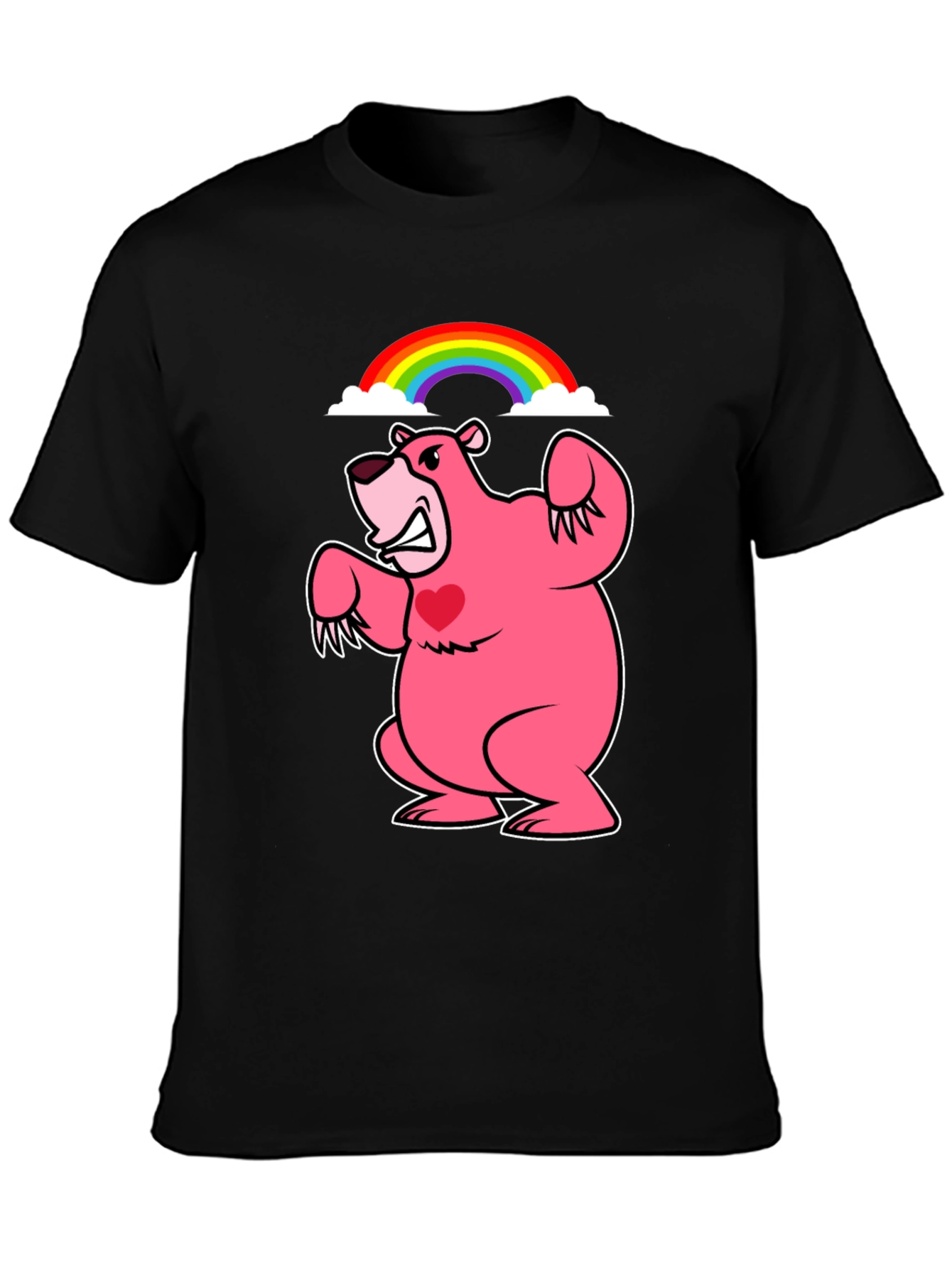 Black Rainbow Bear T-Shirt - Black Crew Neck view 3