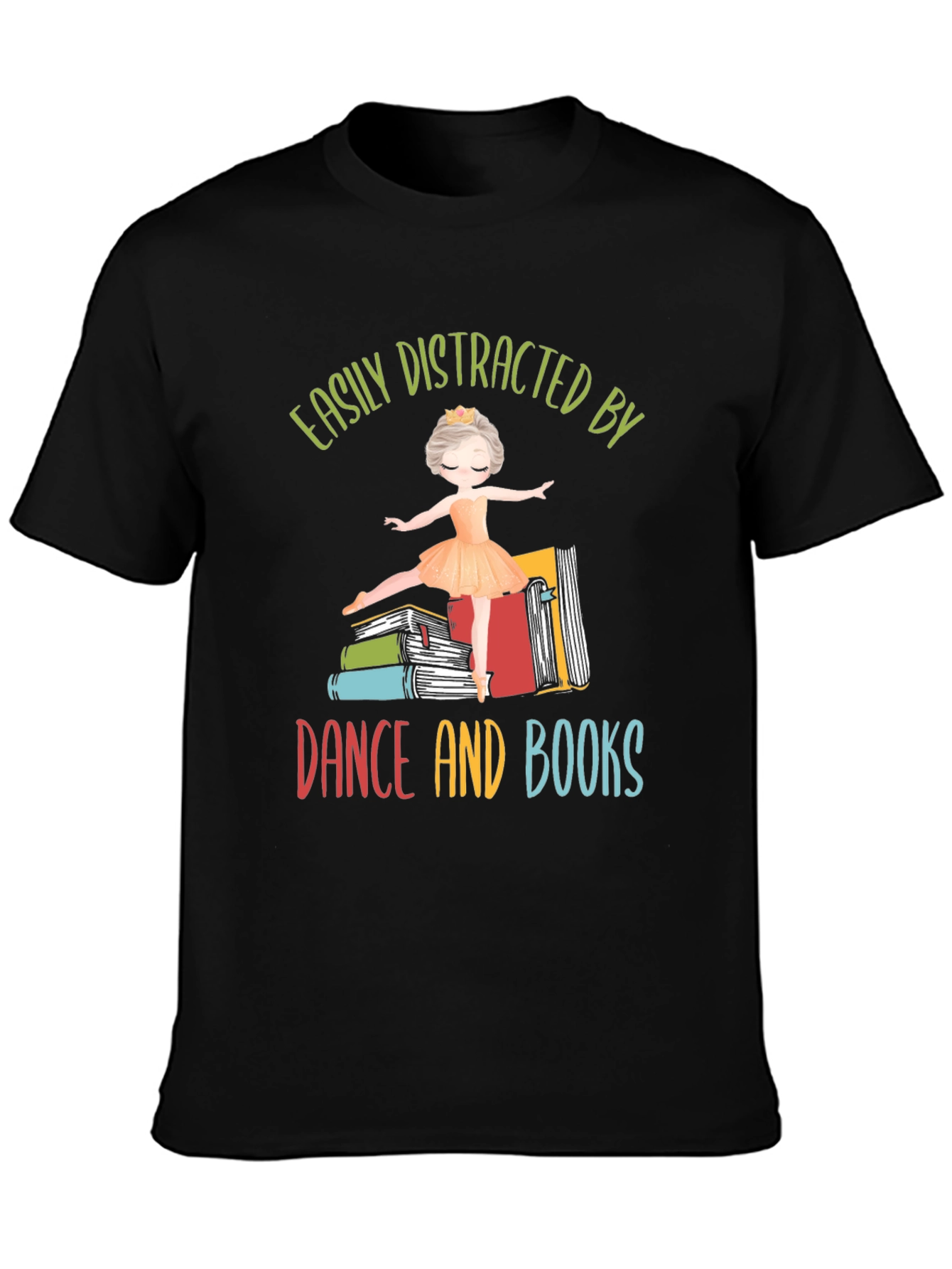 Black Easily Distracted By Dance and Books T-Shirt view 3