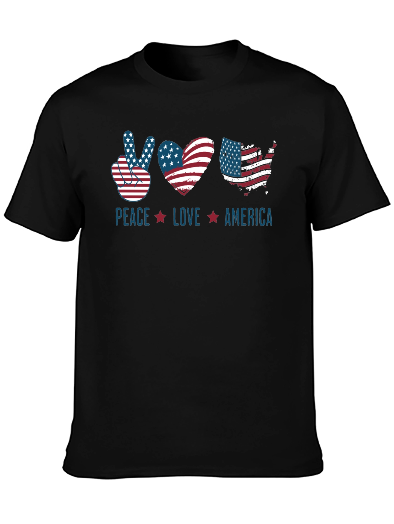 Black Patriotic Peace Love America T-Shirt view 3