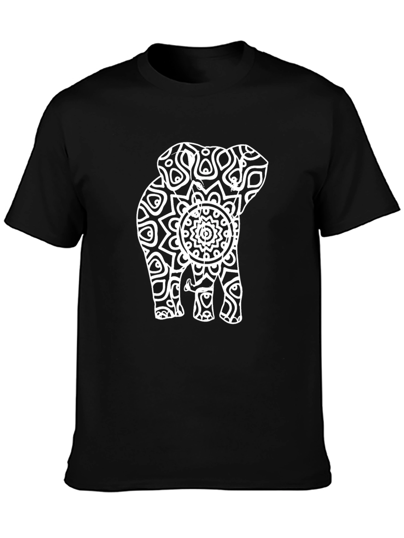 Black Elephant Mandala Graphic Black T-Shirt view 3