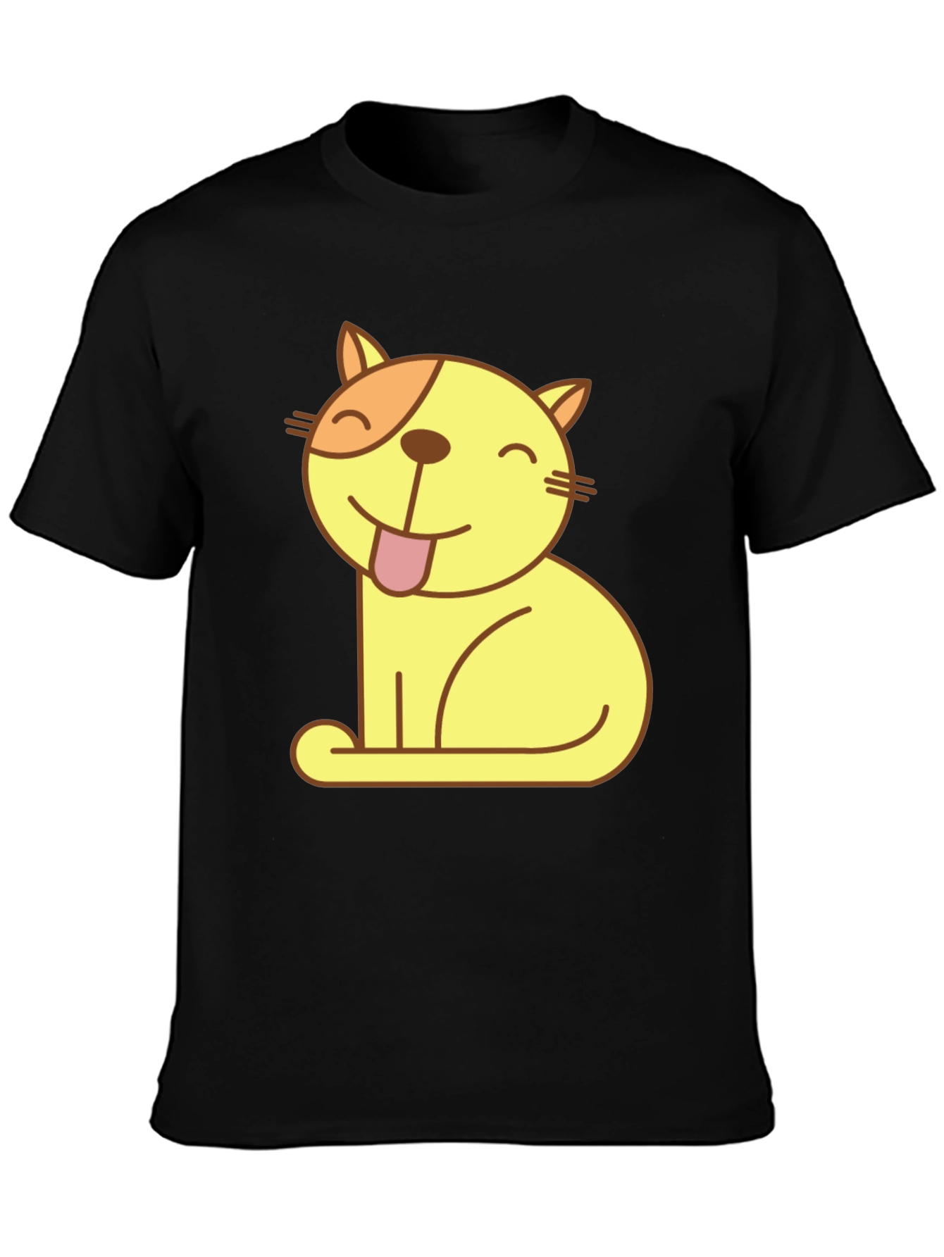Black Cute Cartoon Cat Black T-Shirt view 3