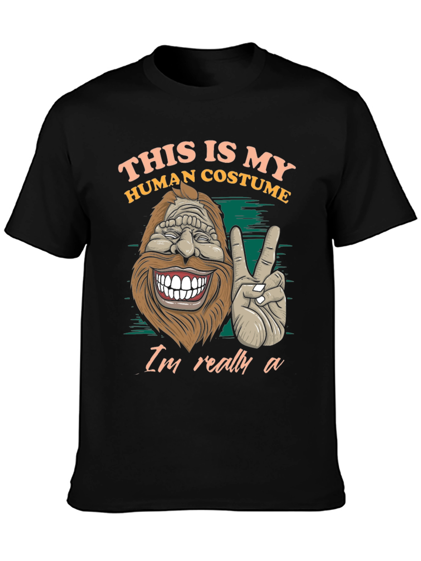Black This Is My Human Costume Funny Bigfoot T-Shirt view 3