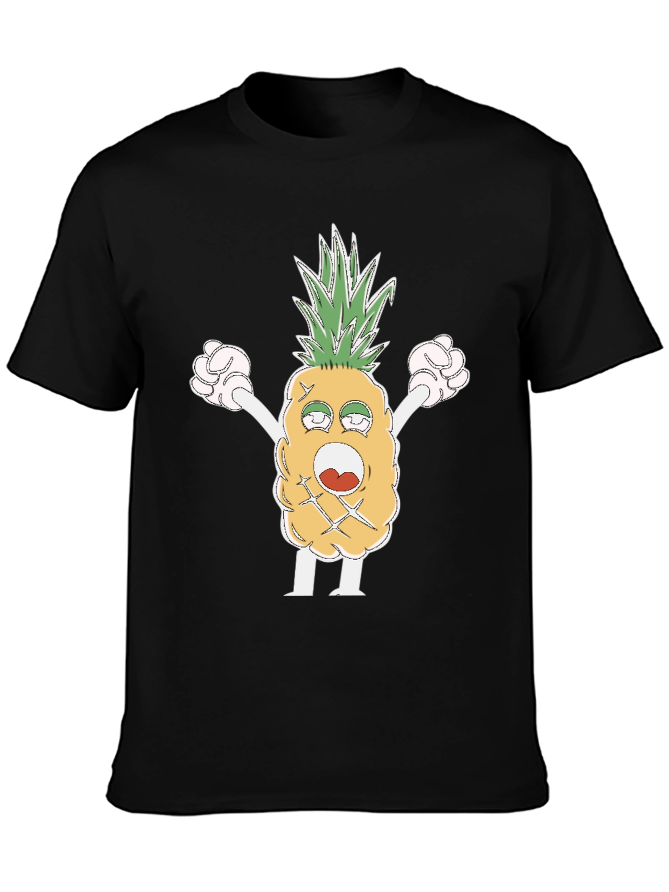 Black Funny Pineapple Cartoon T-Shirt - Black view 3