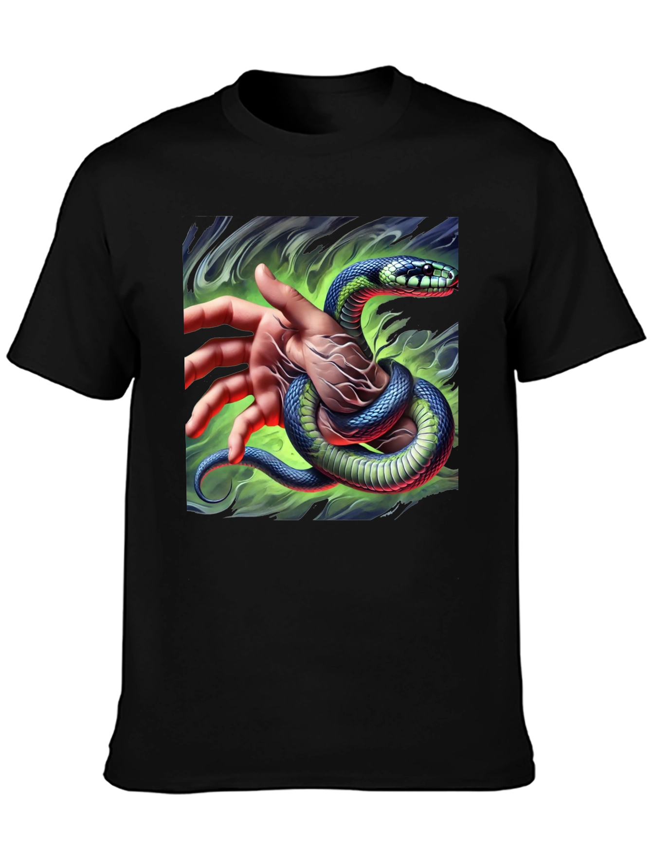 Black Mystic Snake Graphic Tee - Black Cotton T-Shirt view 3