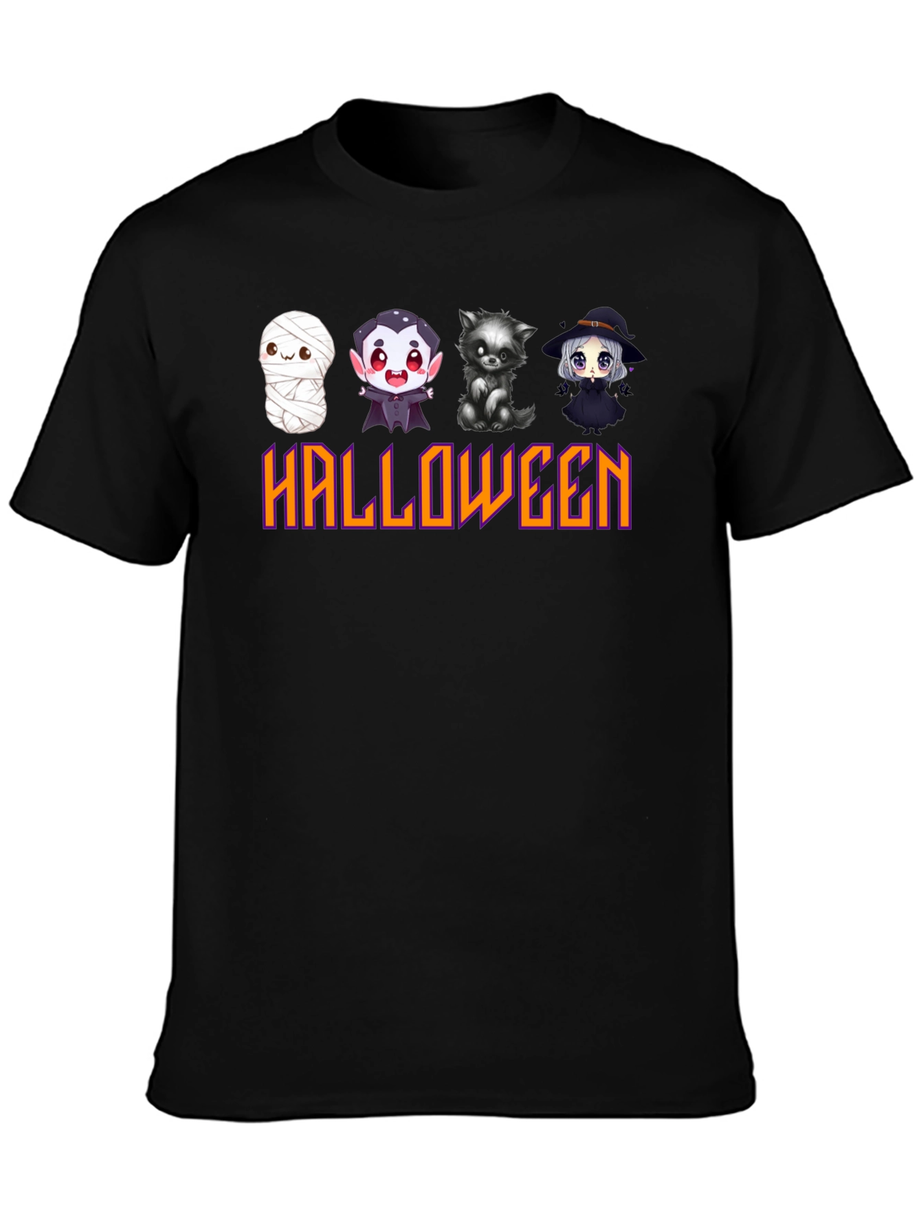 Black Halloween Cartoon Character T-Shirt view 3