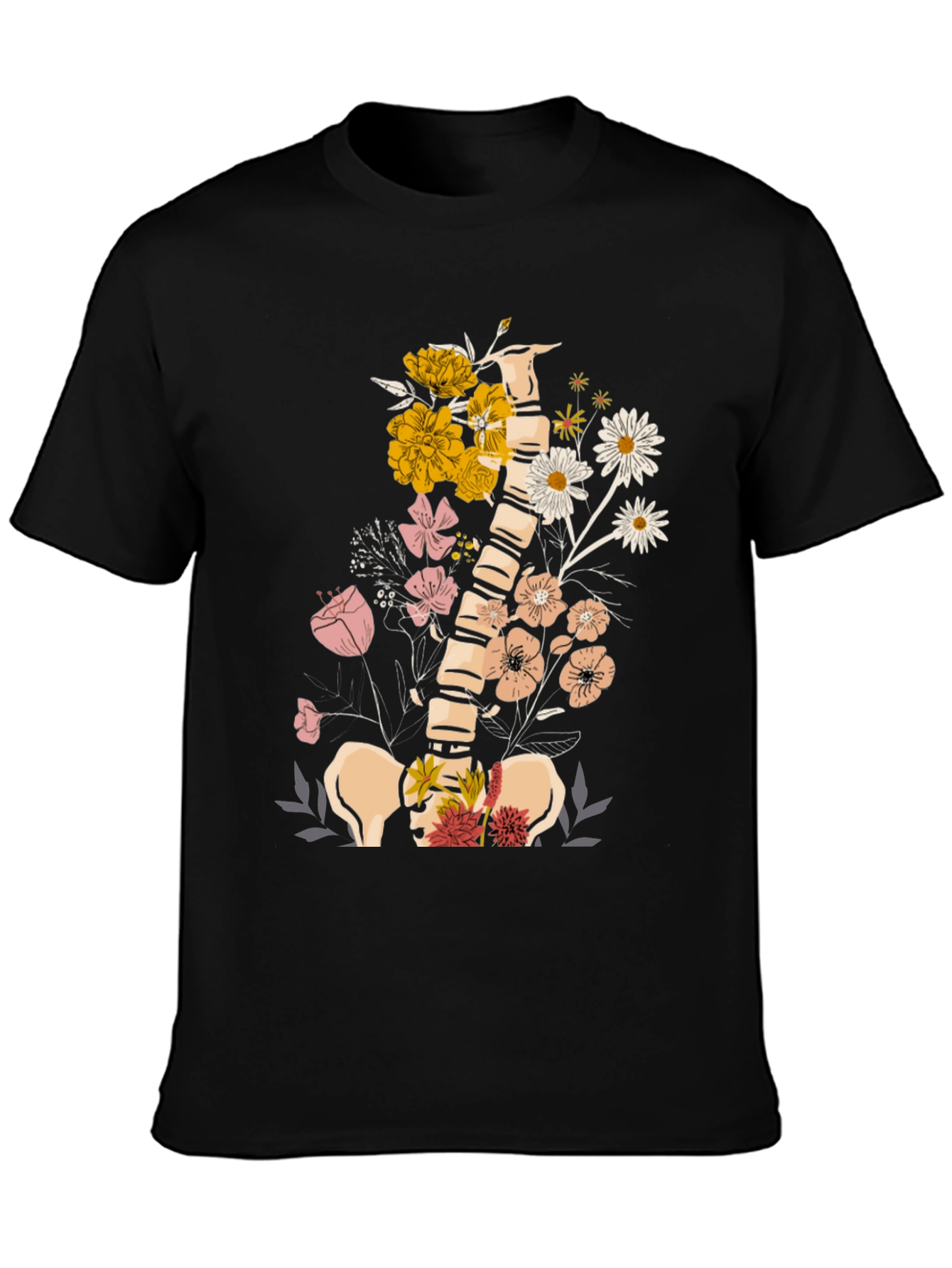 Black Floral Spine Anatomy T-Shirt view 3
