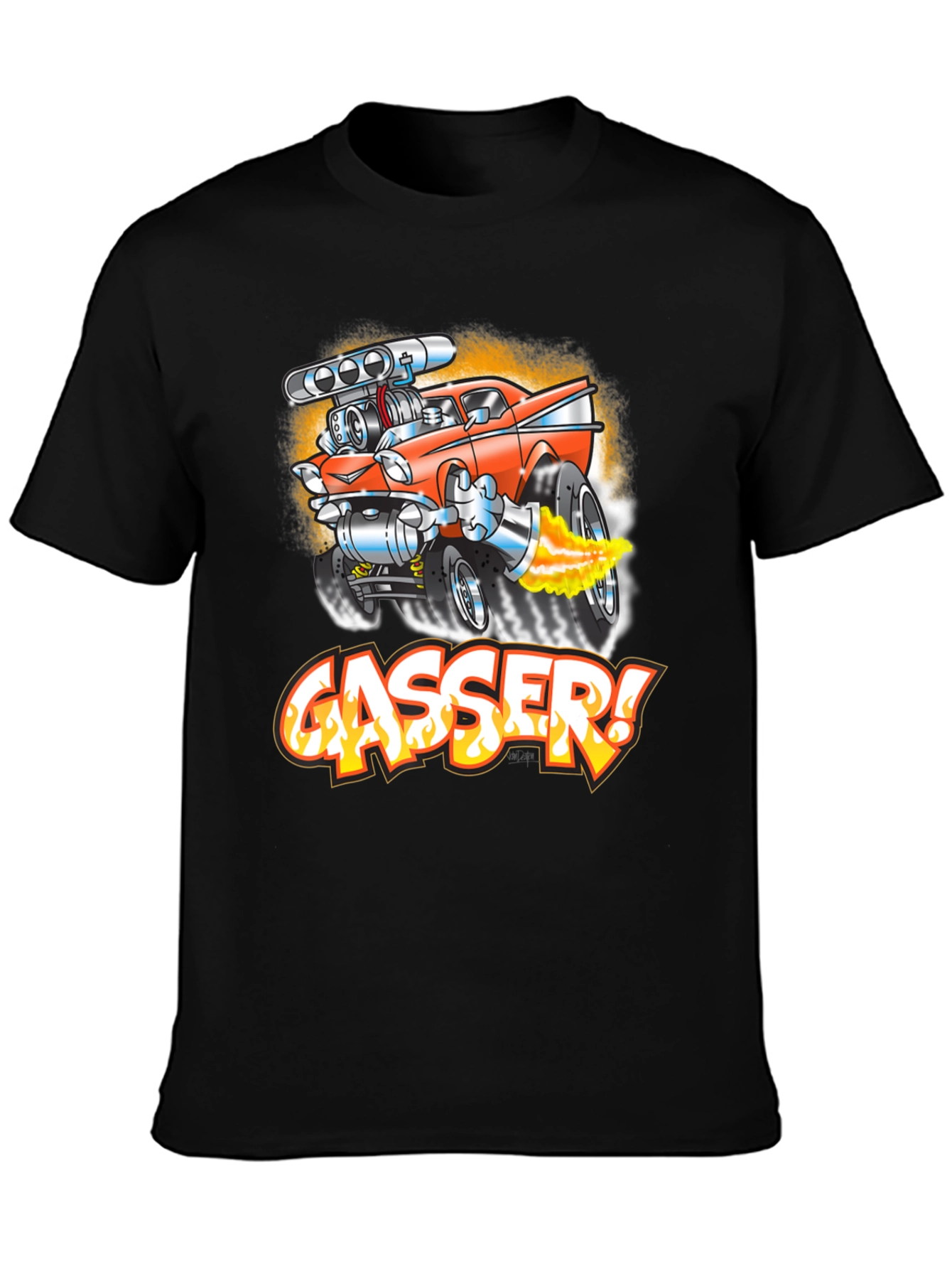Black Gasser Cartoon Car Graphic T-Shirt view 3