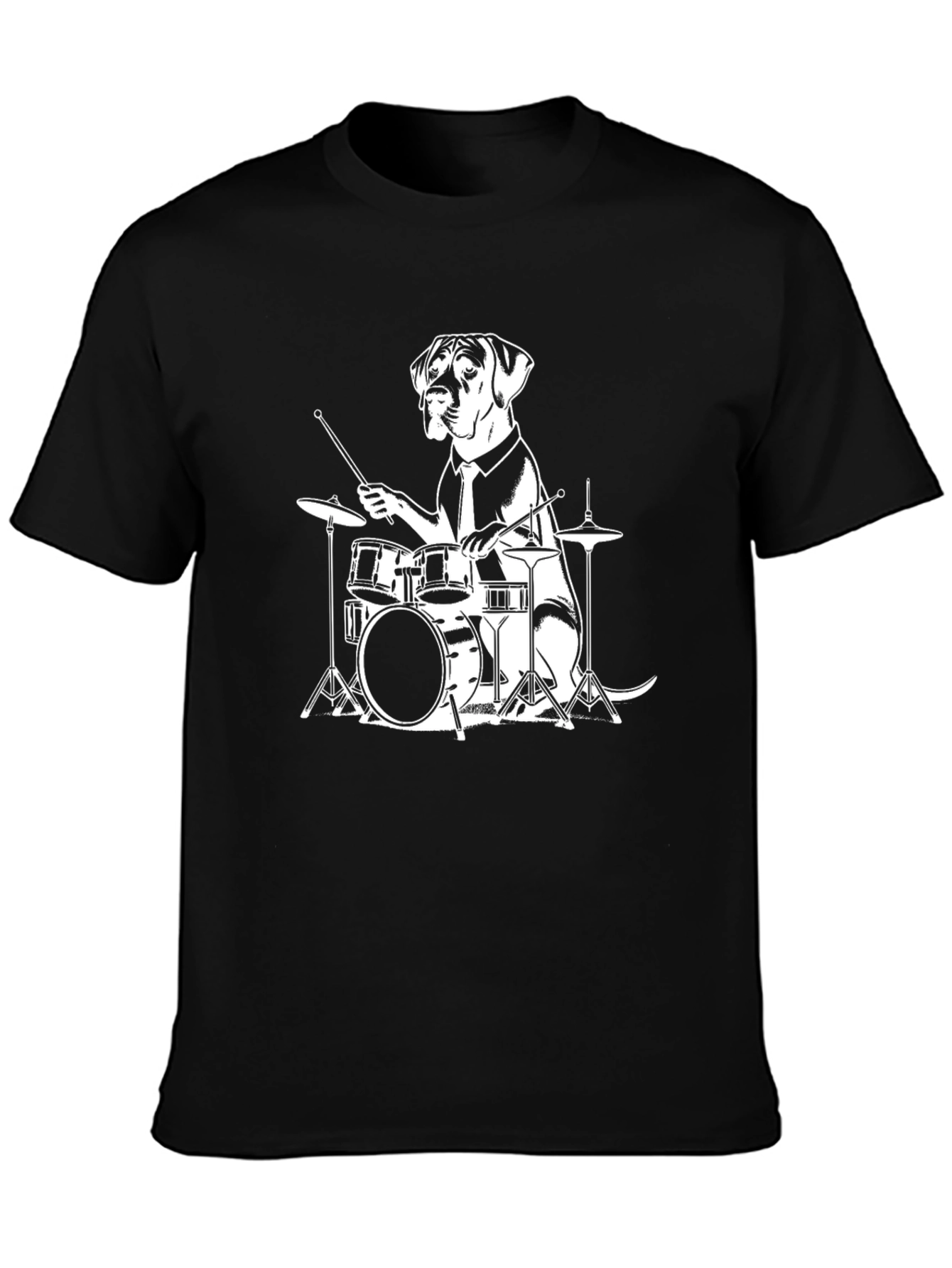 Black Dog Drummer Graphic Tee - Black Cotton T-Shirt view 3