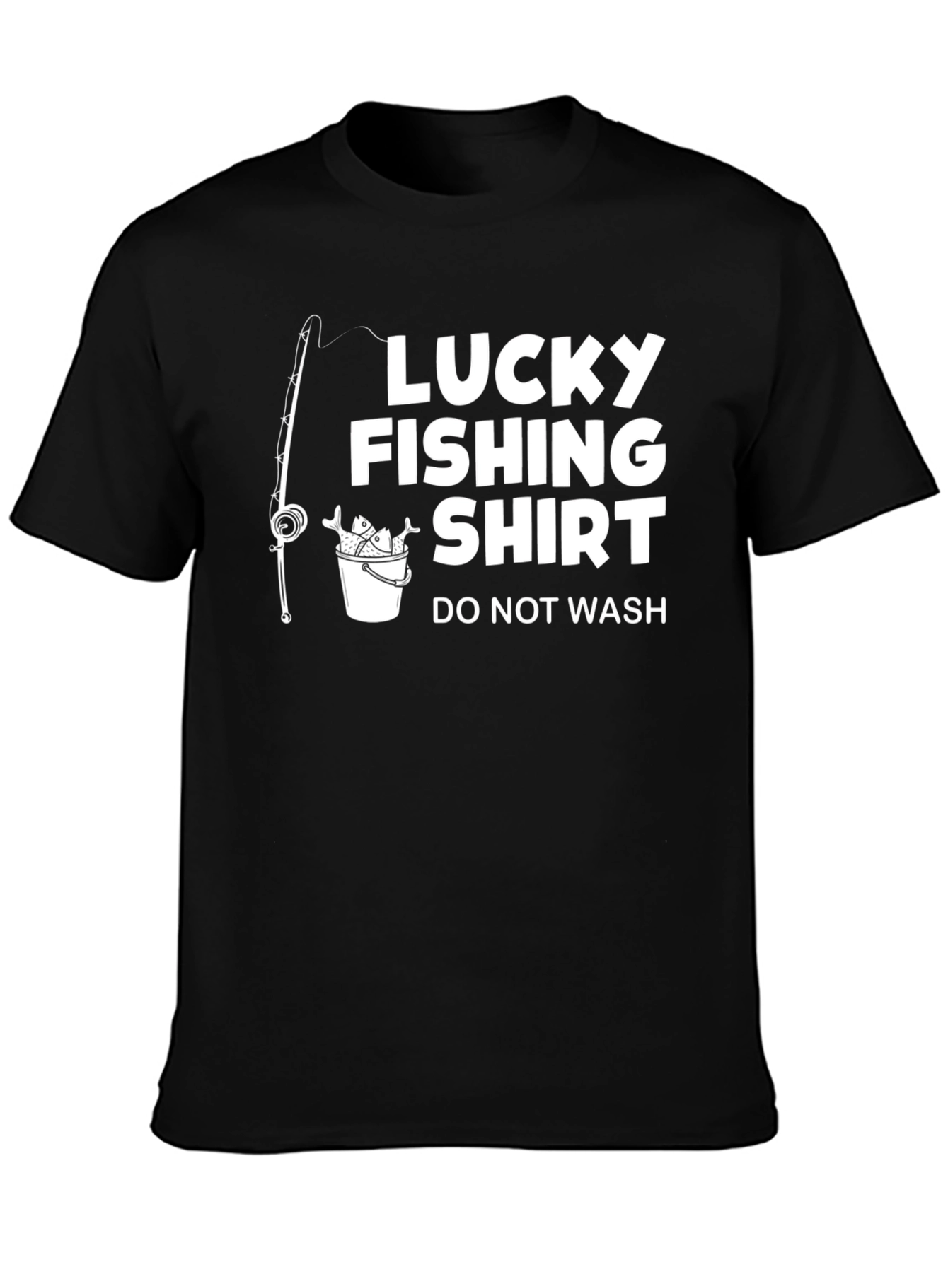 Black Lucky Fishing Shirt - Novelty Graphic Tee view 3