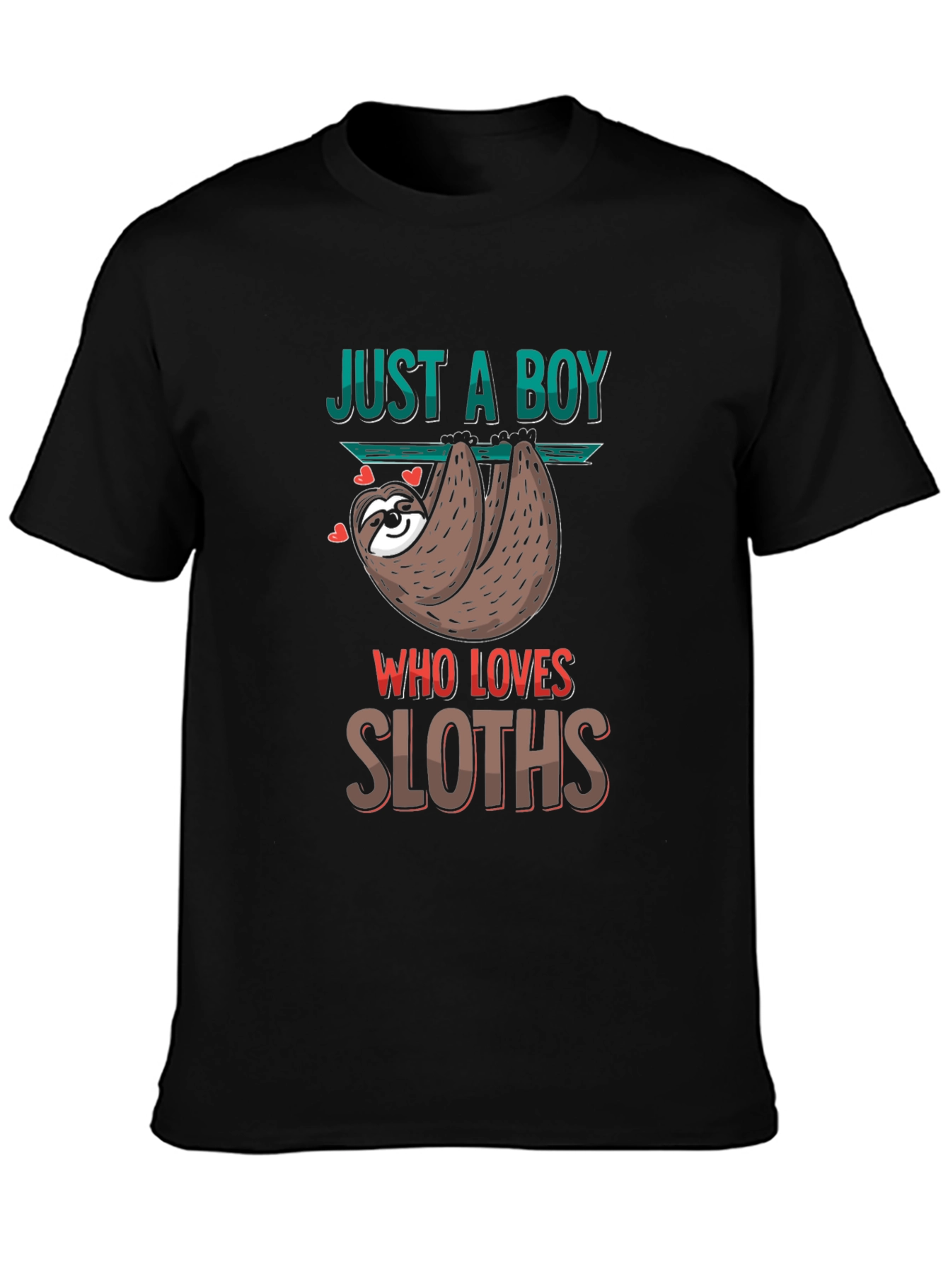 Black Just A Boy Who Loves Sloths T-Shirt view 3