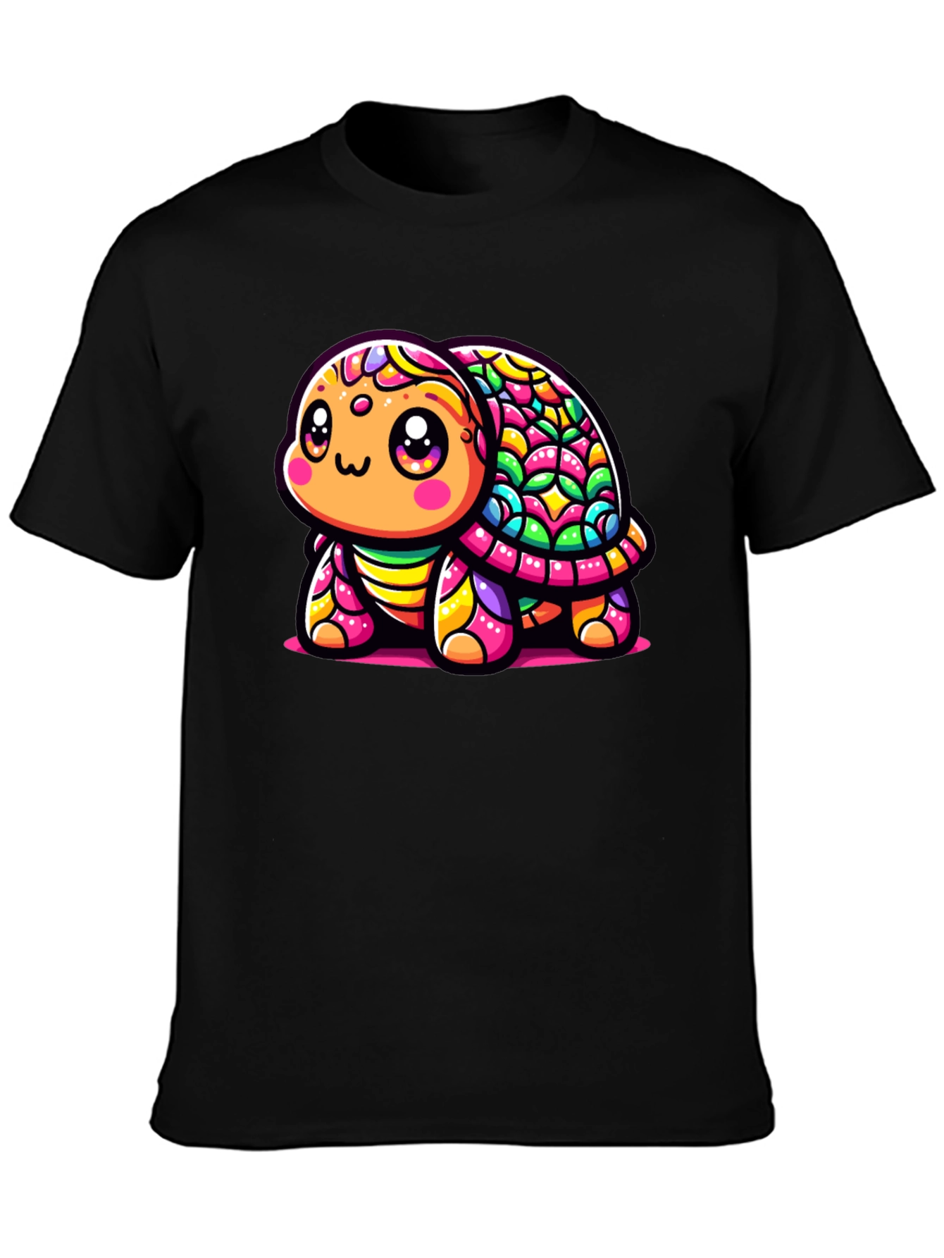 Black Colorful Turtle Graphic T-Shirt view 3