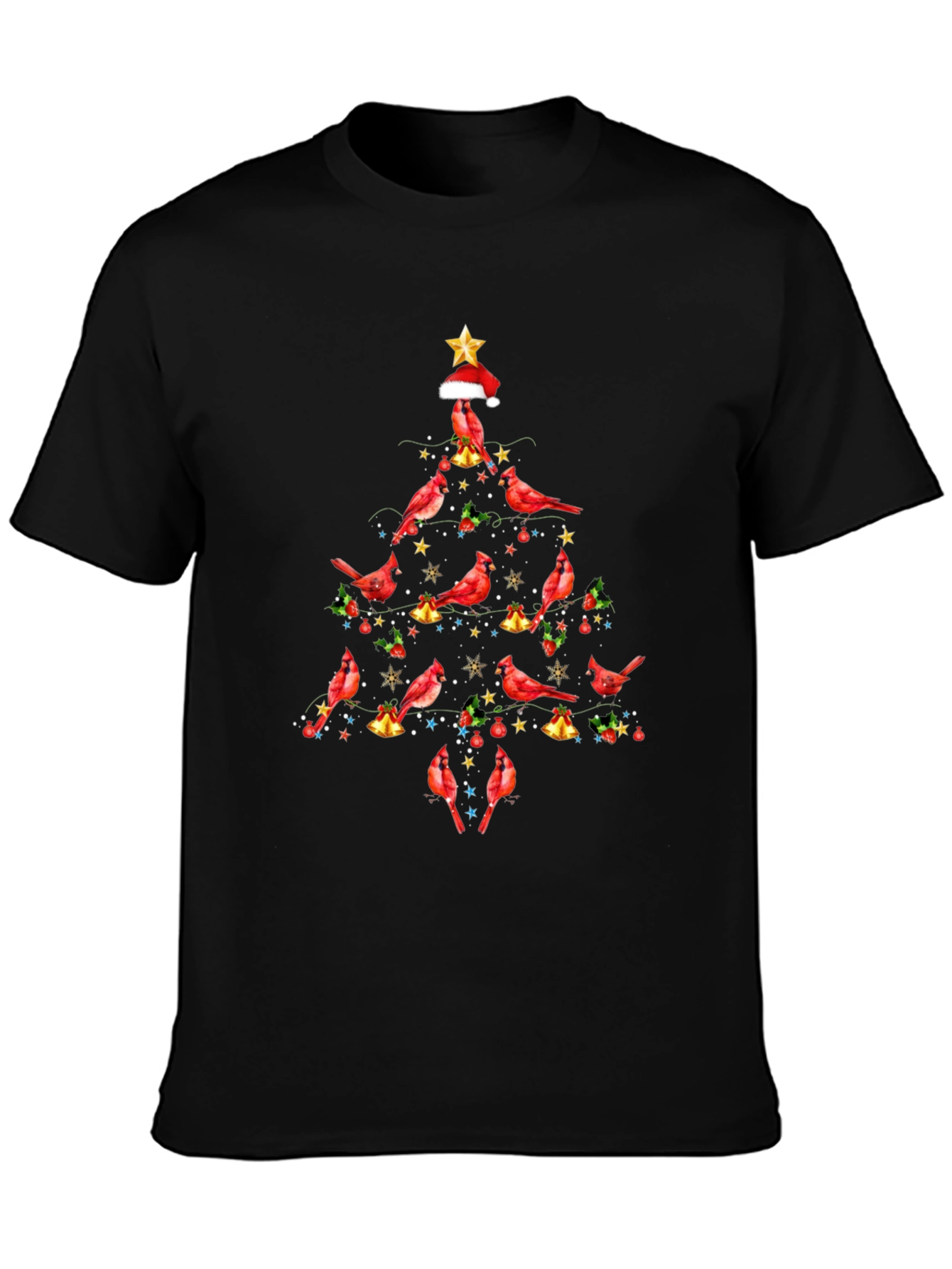 Black Cardinal Christmas Tree Graphic Tee view 3