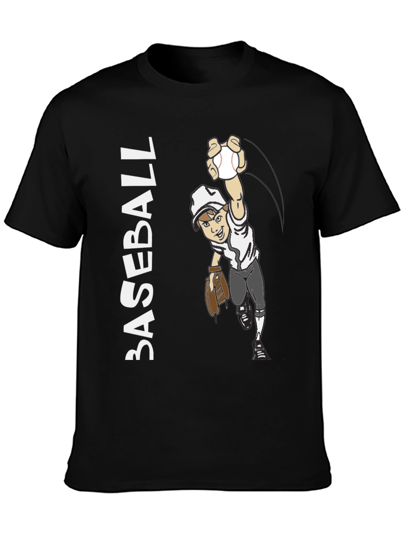 Black Cartoon Baseball Player Graphic Tee - Black Cotton Blend view 3
