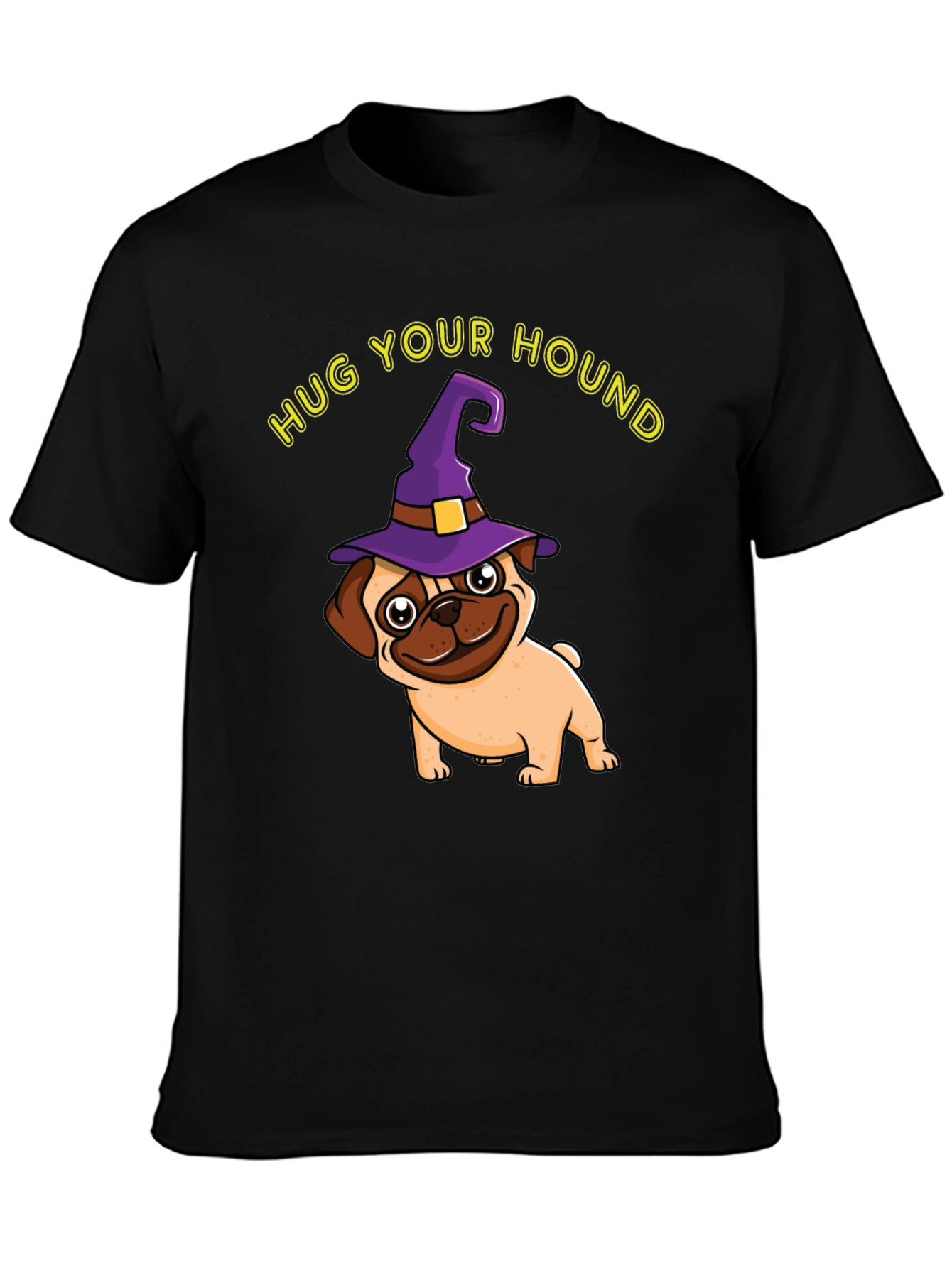 Black Hug Your Hound Pug Halloween T-Shirt view 3