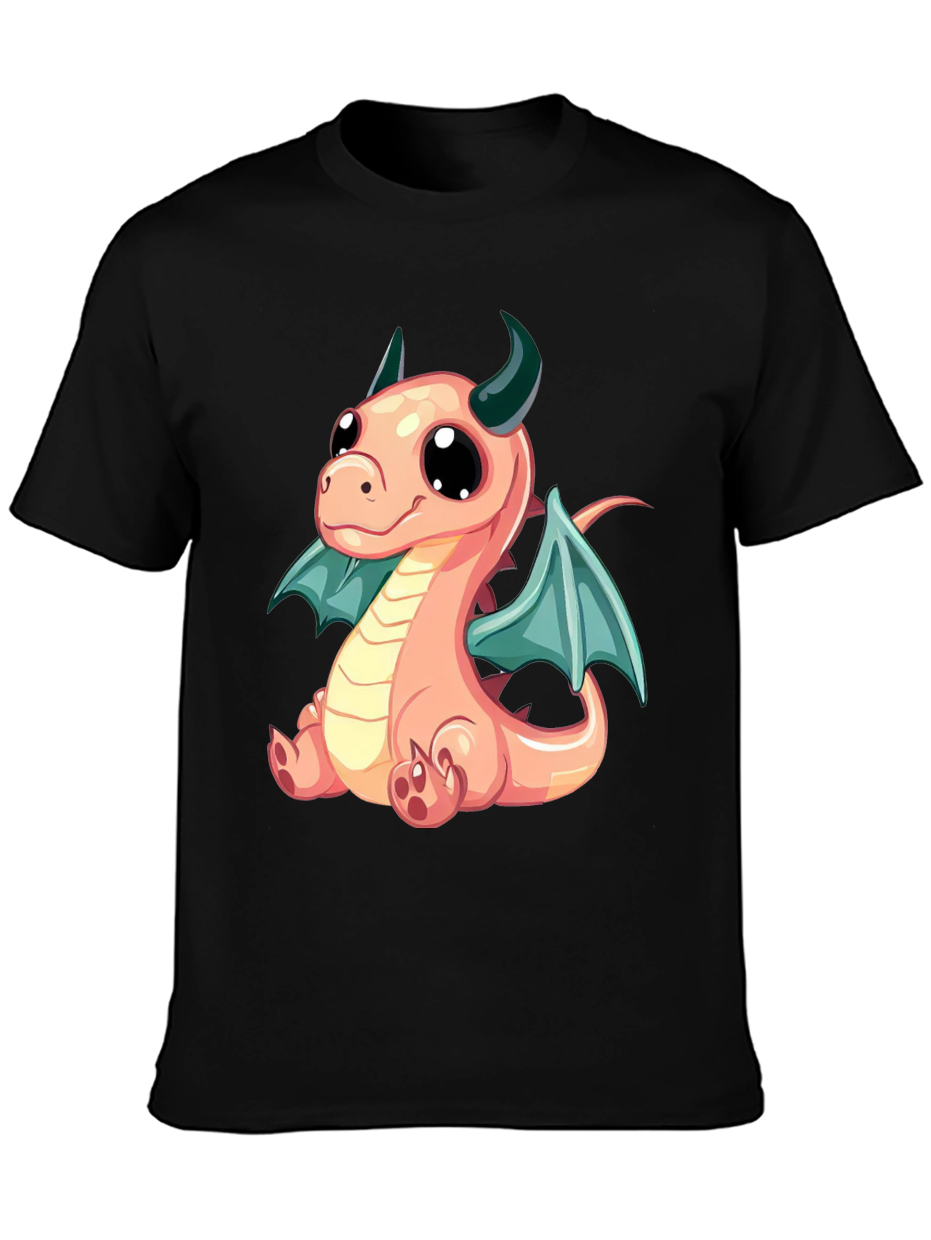 Black Cute Cartoon Dragon Graphic Tee - Black view 3