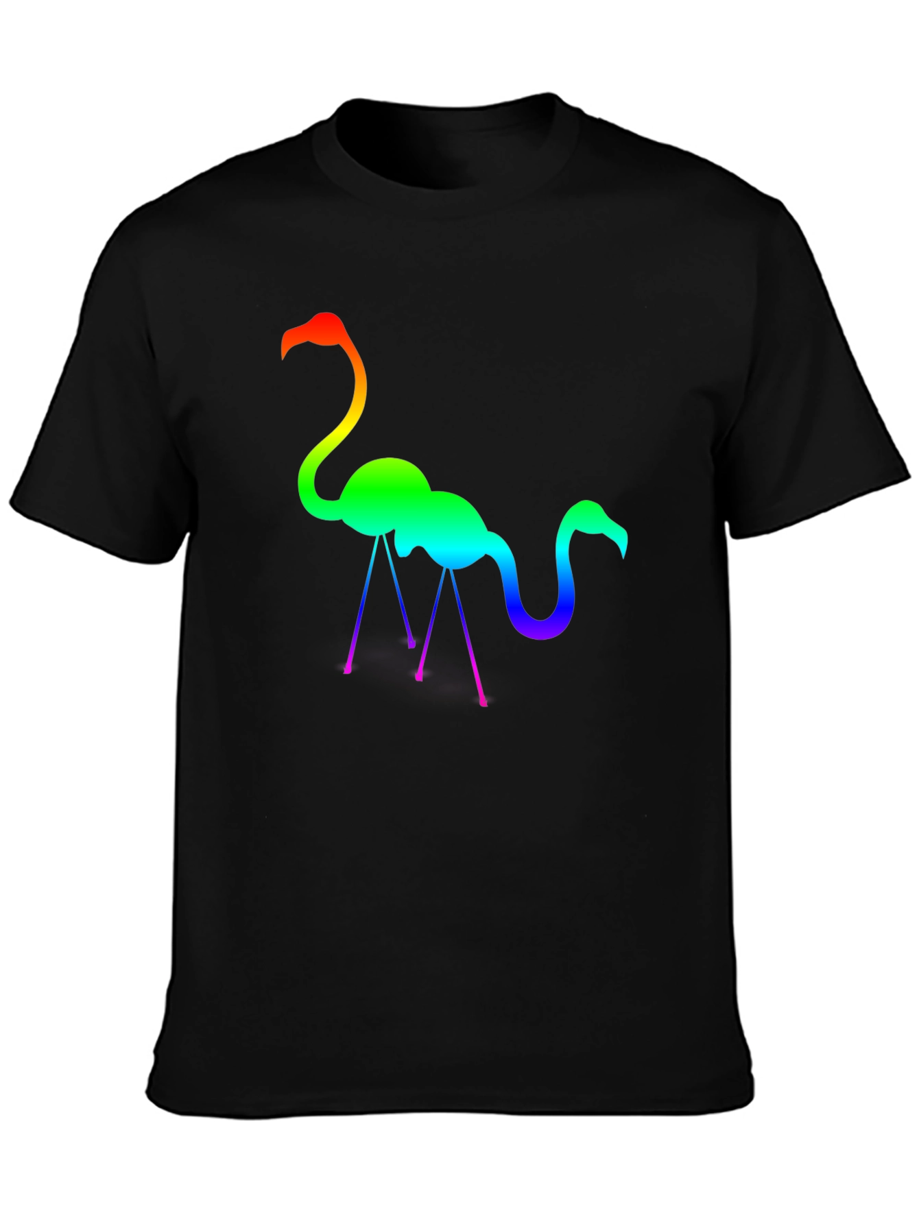 Black Rainbow Flamingo Graphic Tee - Stylish Cotton T-Shirt view 3