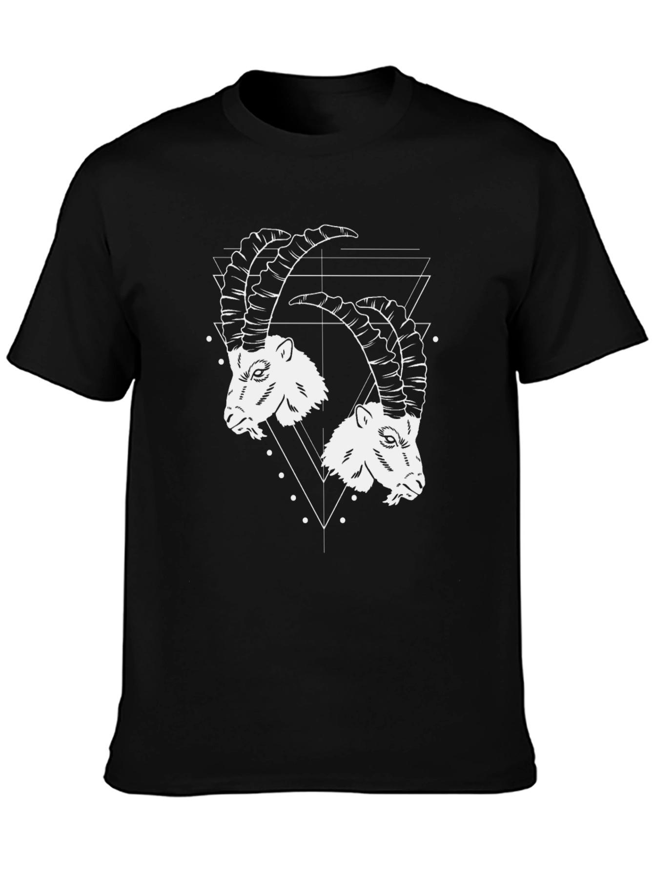 Black Geometric Ibex Head Graphic Tee - Black Cotton T-Shirt view 3