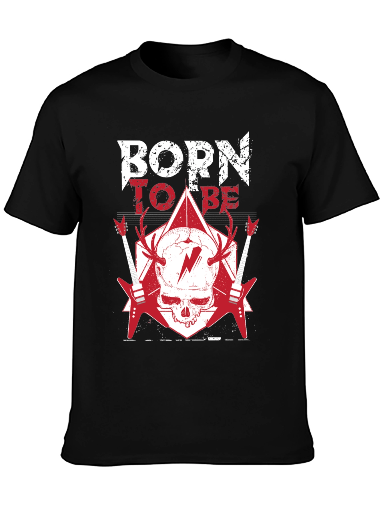 Black Born To Be T-Shirt: Rock & Roll Skull Tee view 3