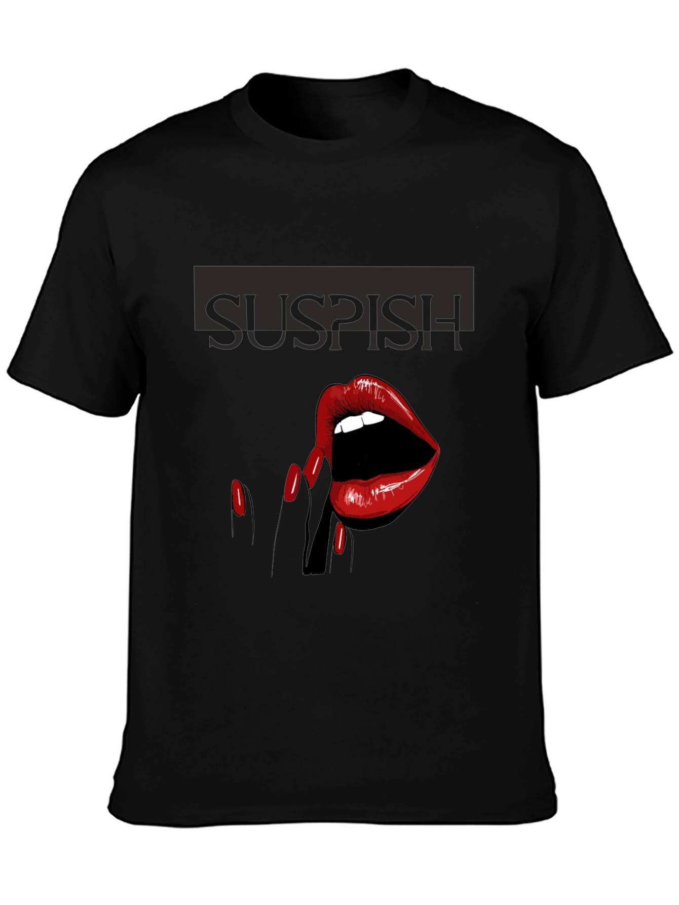 Black Suspish Lips Graphic Tee - Black Cotton T-Shirt view 3