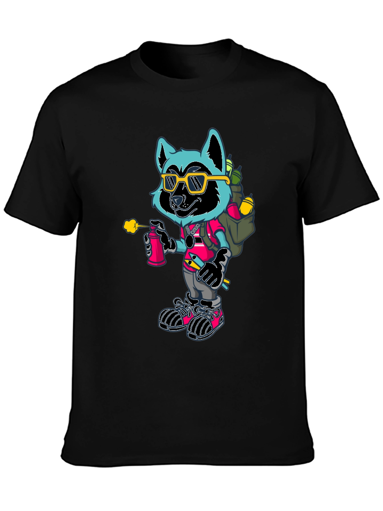 Black Cool Raccoon Graphic Tee view 3