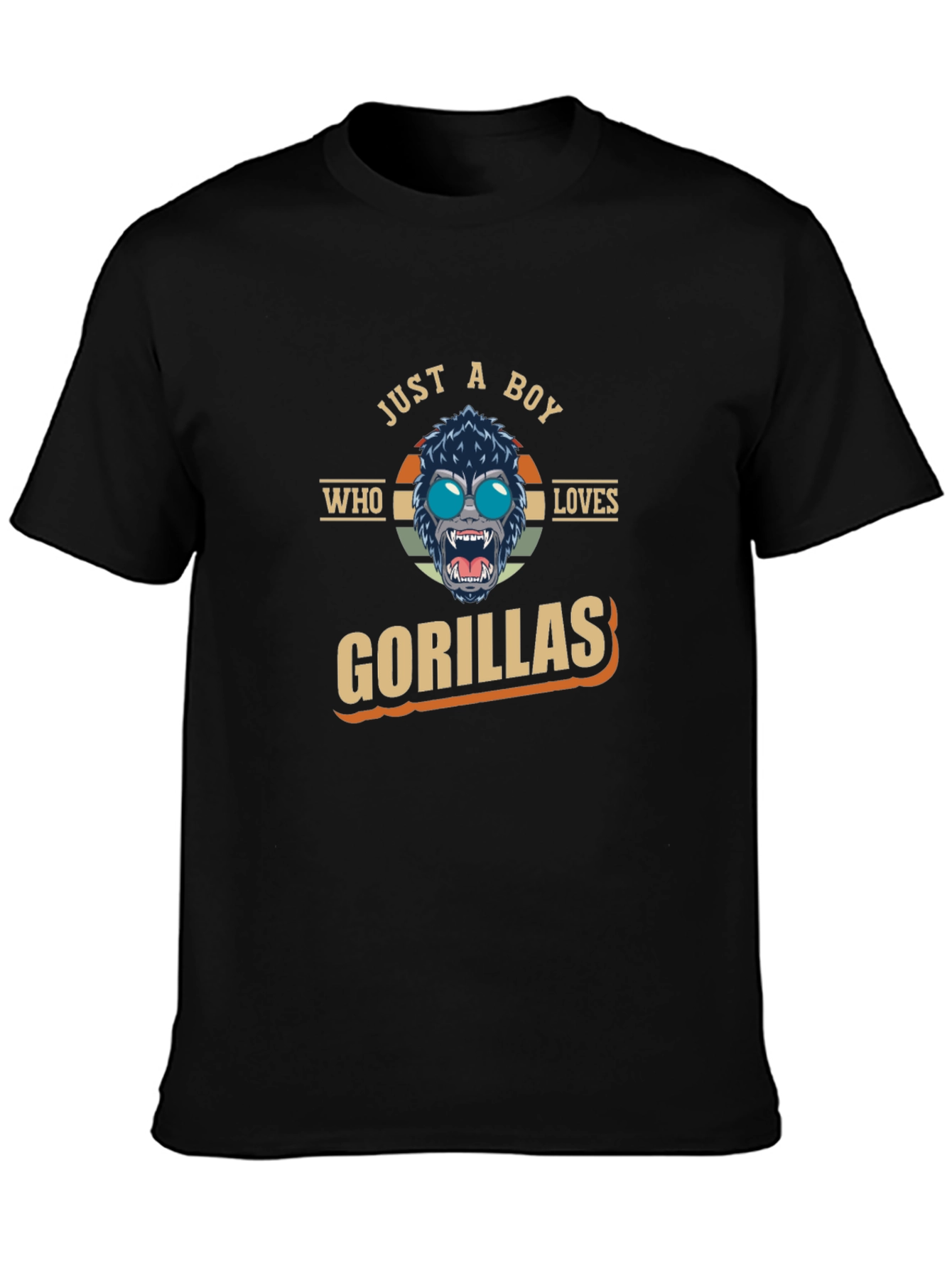 Black Just a Boy Who Loves Gorillas T-Shirt view 3