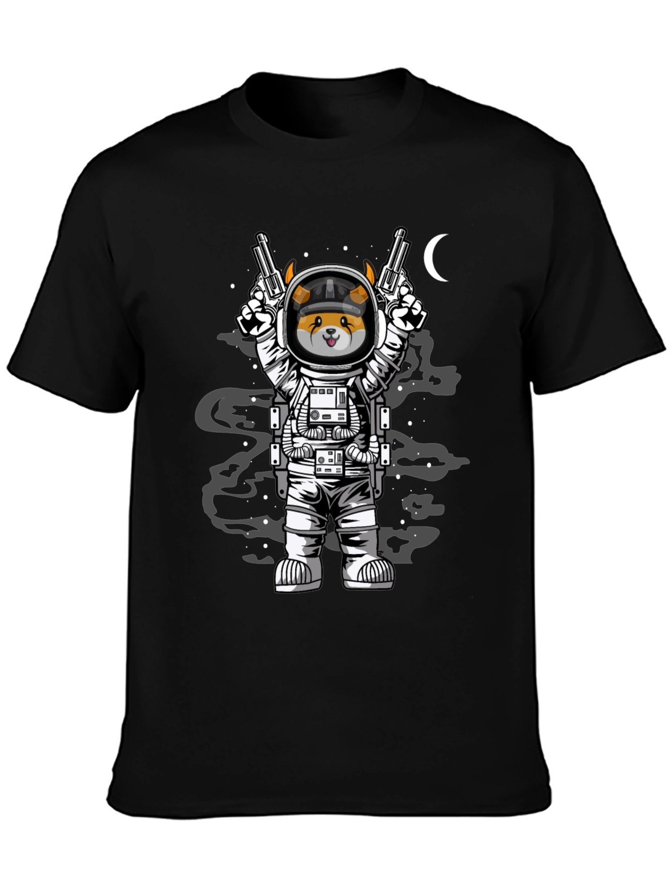 Black Space Dog T-Shirt - Astronaut Doge with Guns view 3