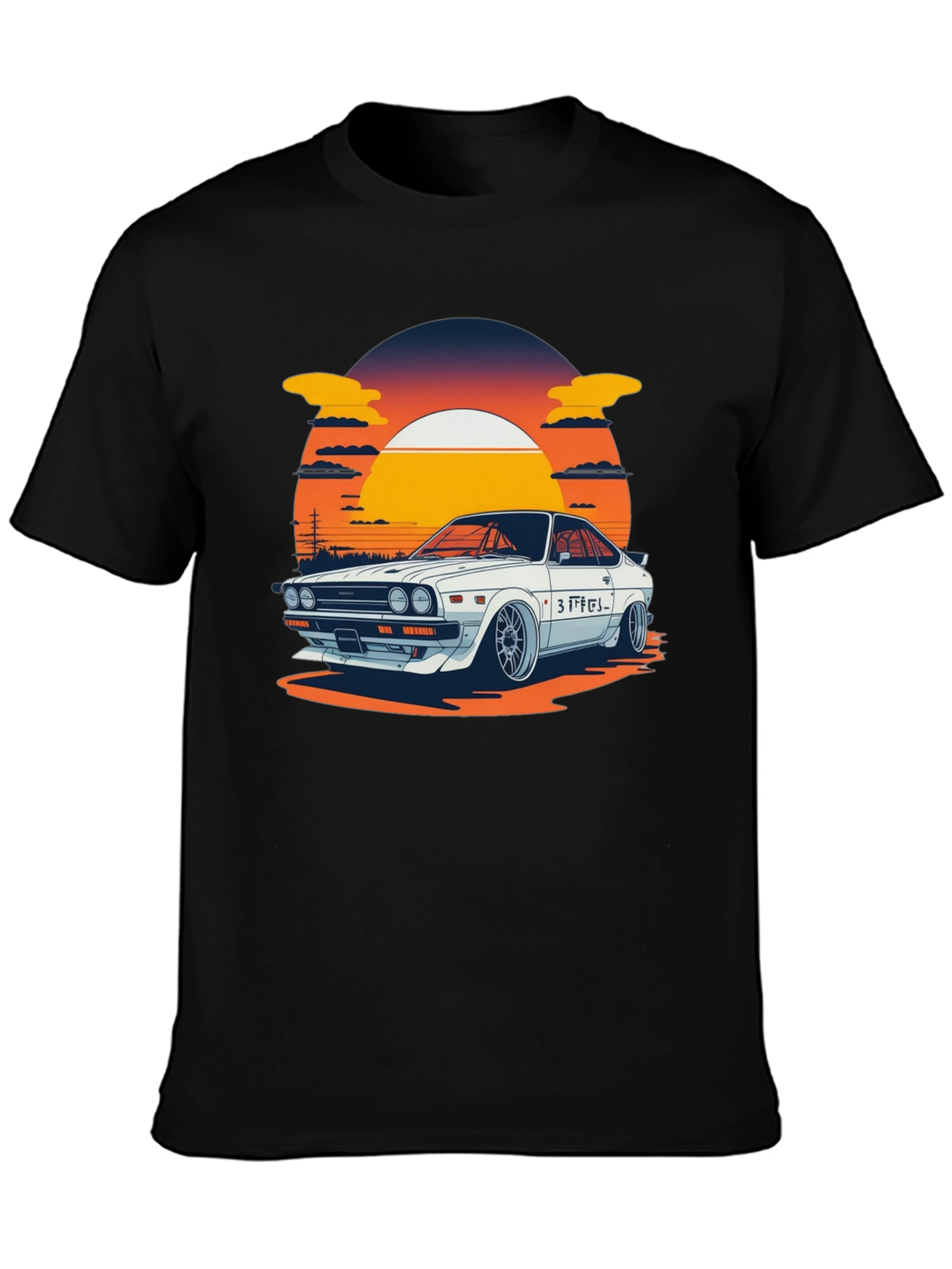 Black Retro Car Graphic Tee - Sunset Style view 3