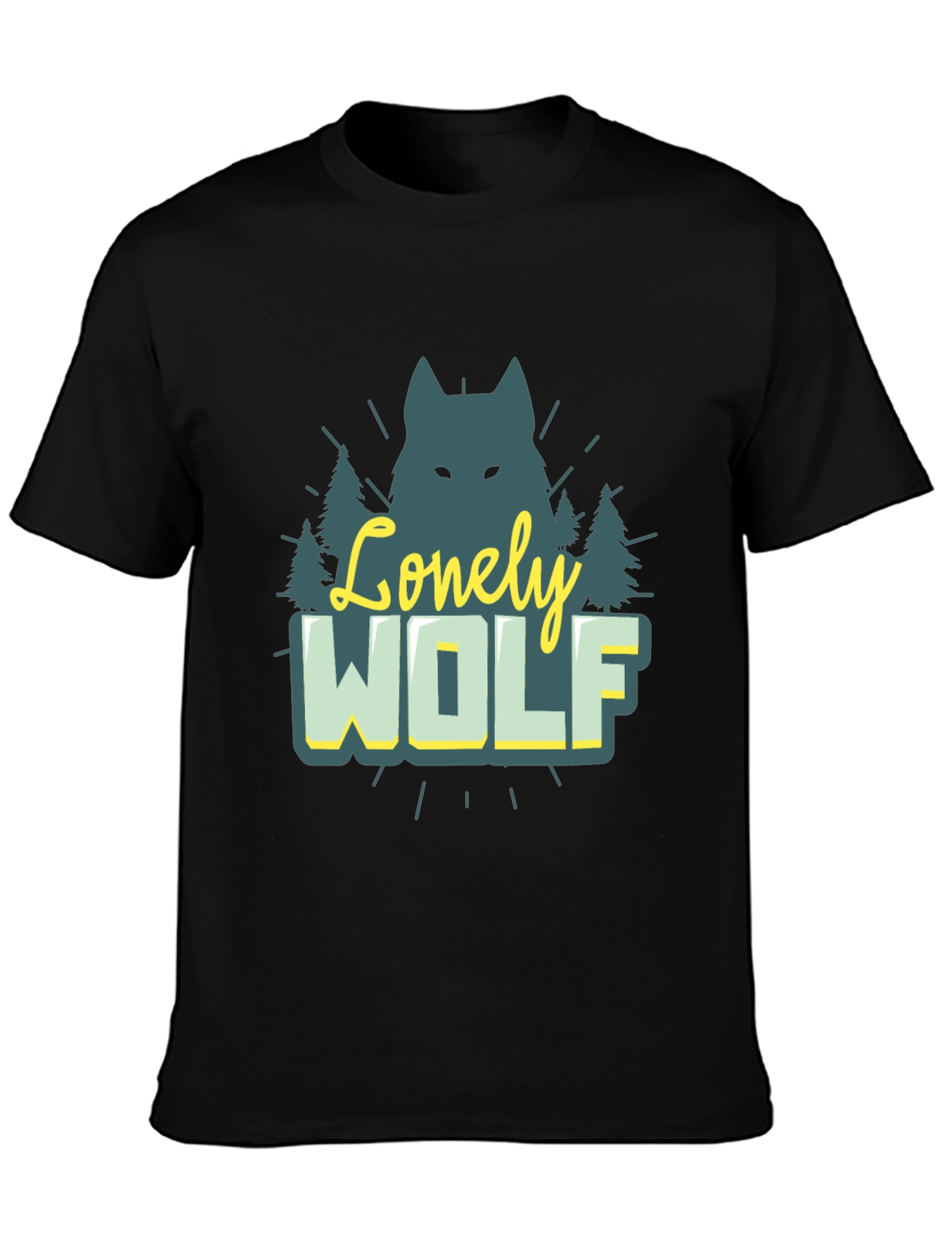 Black Lonely Wolf Graphic Tee - Nature Inspired Black T-Shirt view 3