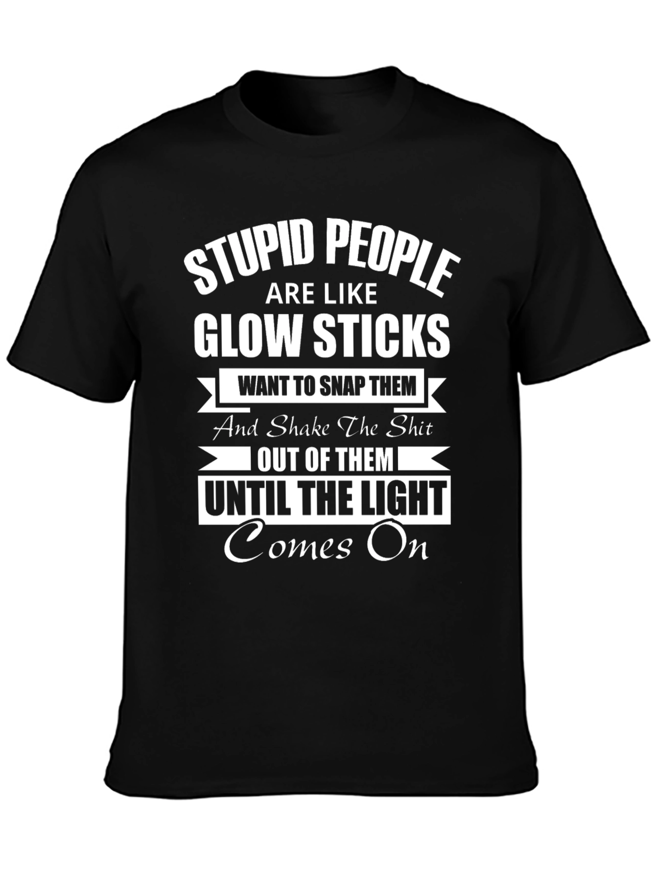 Black Stupid People Glow Sticks Graphic T-Shirt view 3