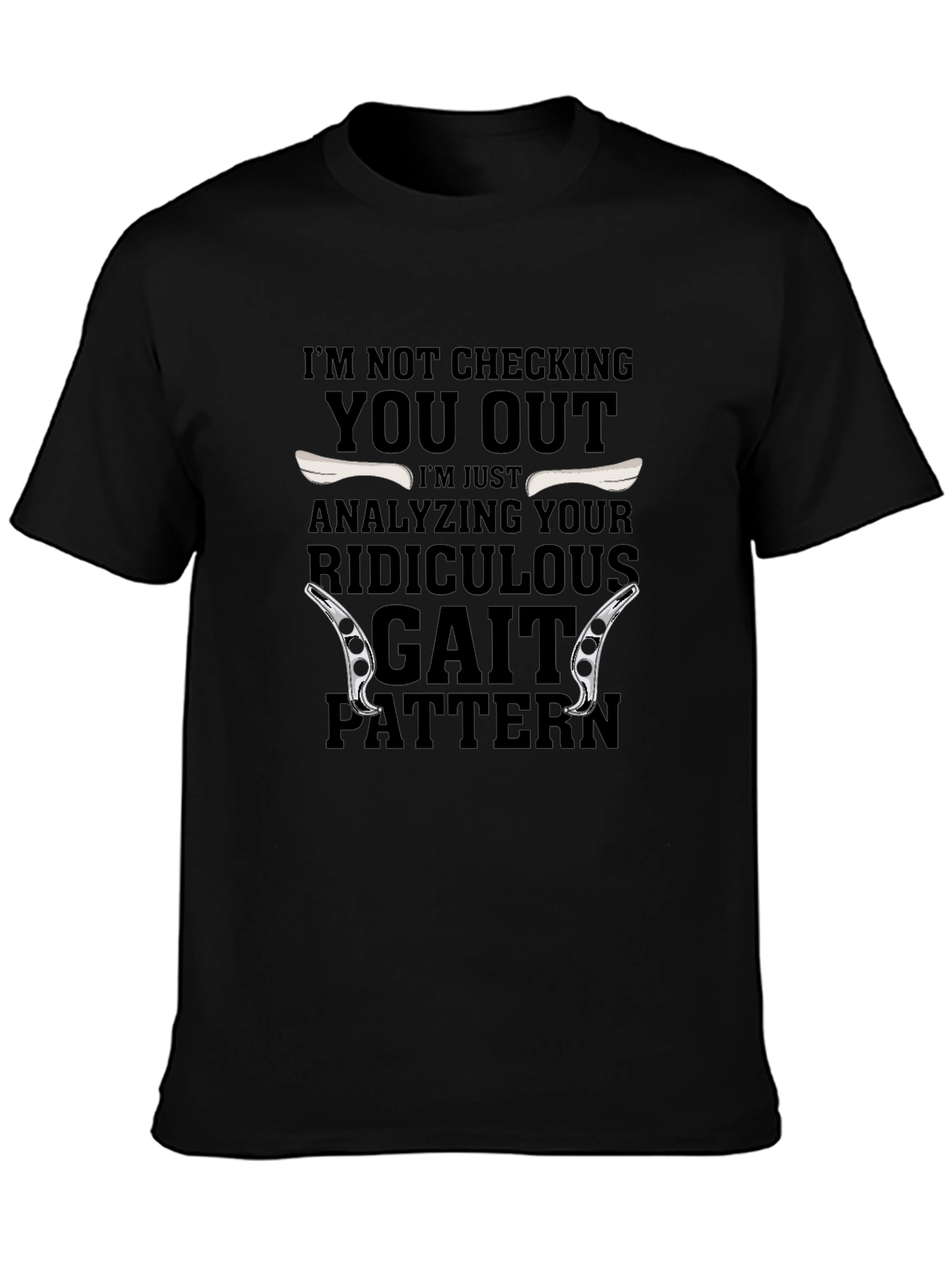 Black Funny Gait Pattern T-Shirt view 3