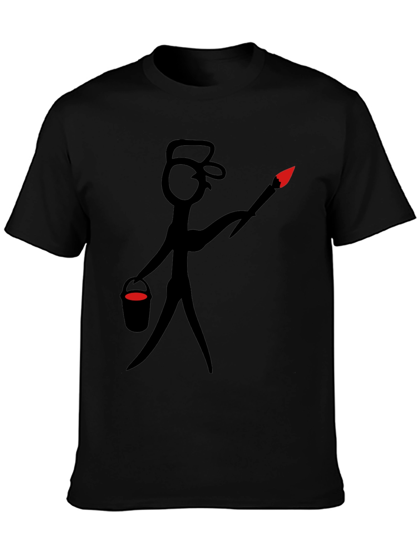 Black Painter Stick Figure Graphic Tee - Black Cotton Casual Wear view 3